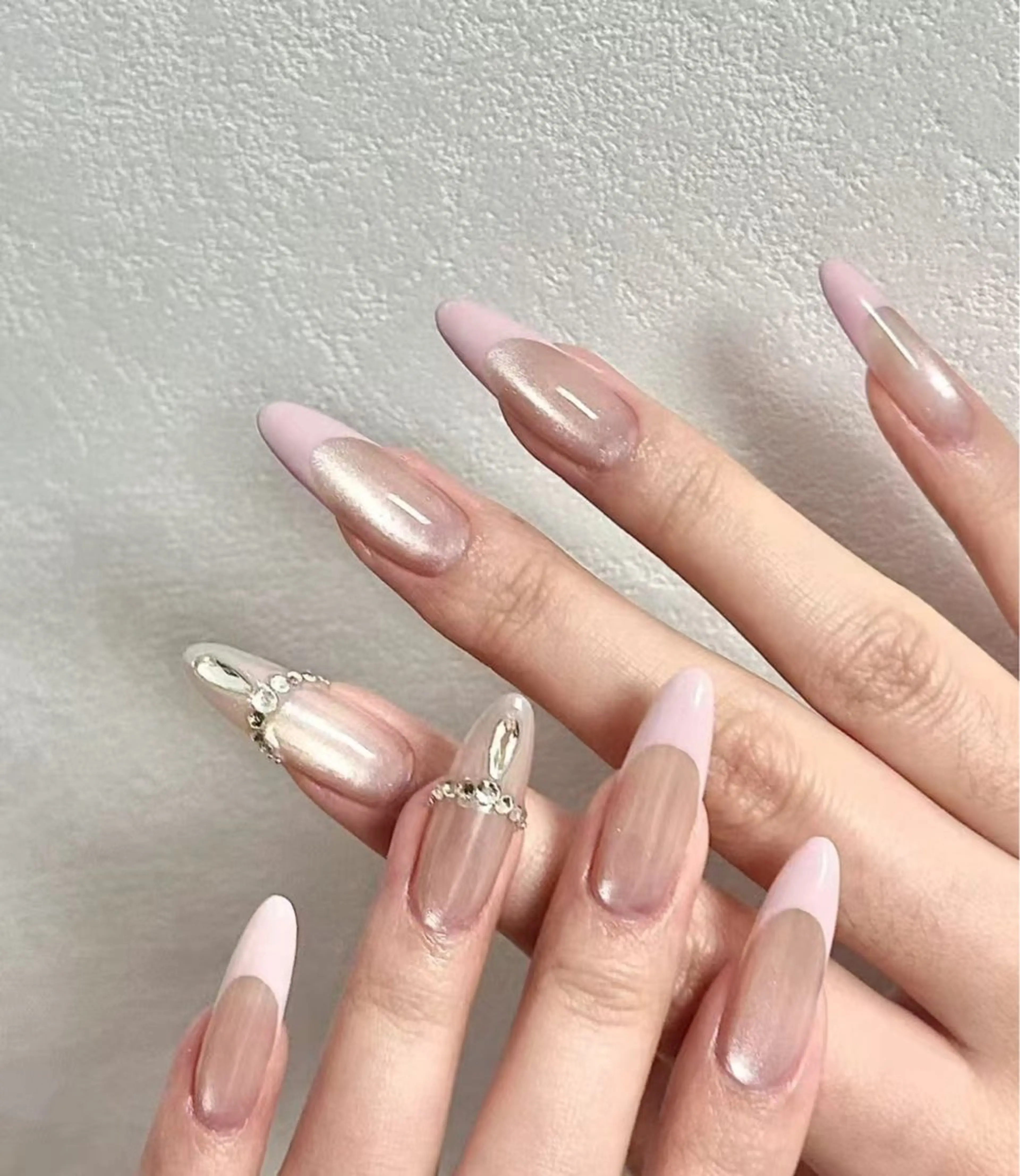 ネイル フラワーネイル フレンチネイル ジェルネイル ガラスフレンチ ハート ハンドネイル BabyYouMi nailのネイルデザイン