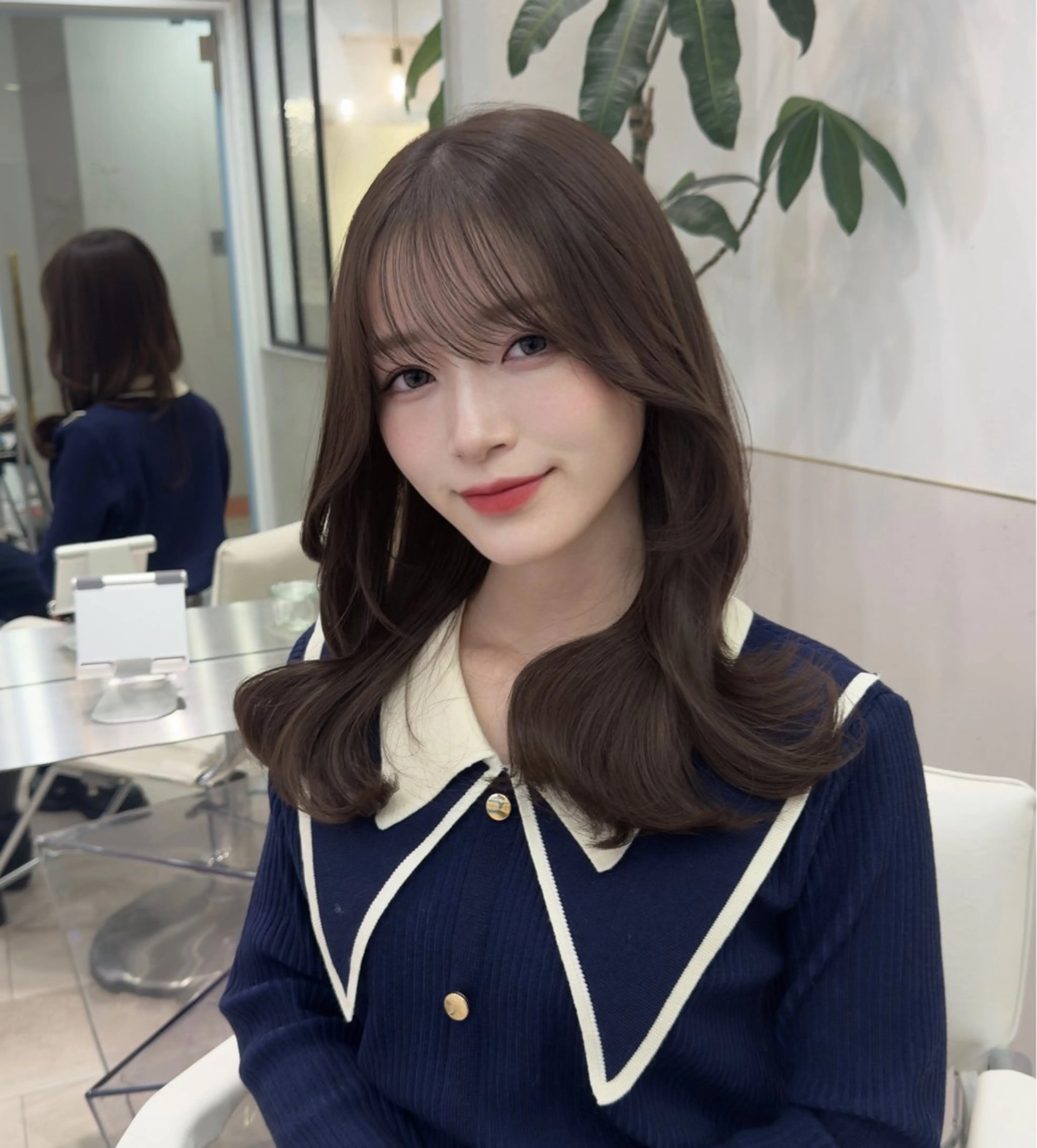 ロング カラー レイヤーカット カット ヘアカラー 本場の韓国ヘア/顔ま わりカット/リョウヤのヘアスタイル