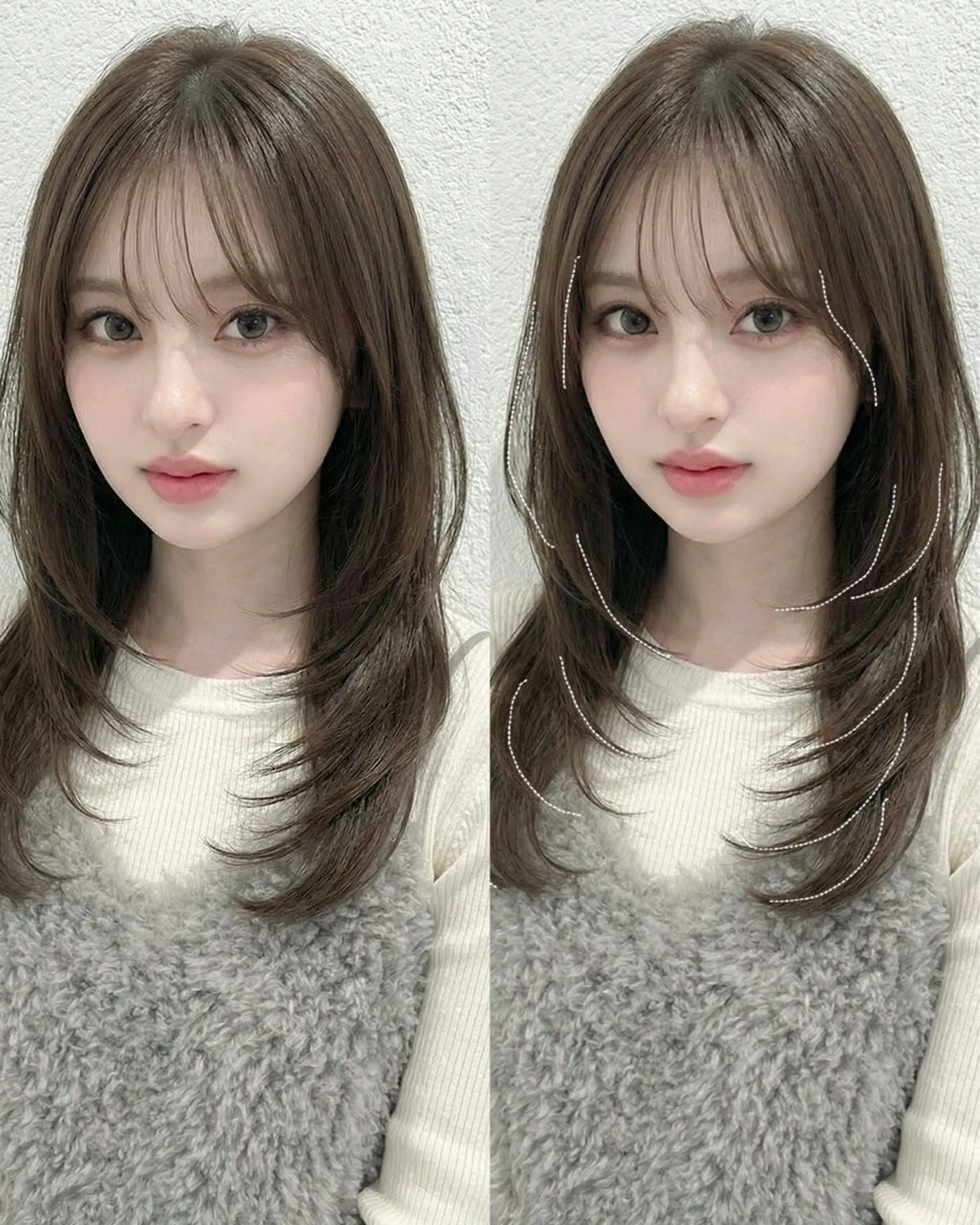 セミロング カラー カット ヘアカラー トリートメント 🫧韓国レイヤー 艶ベージュ🤎ユウキのヘアスタイル