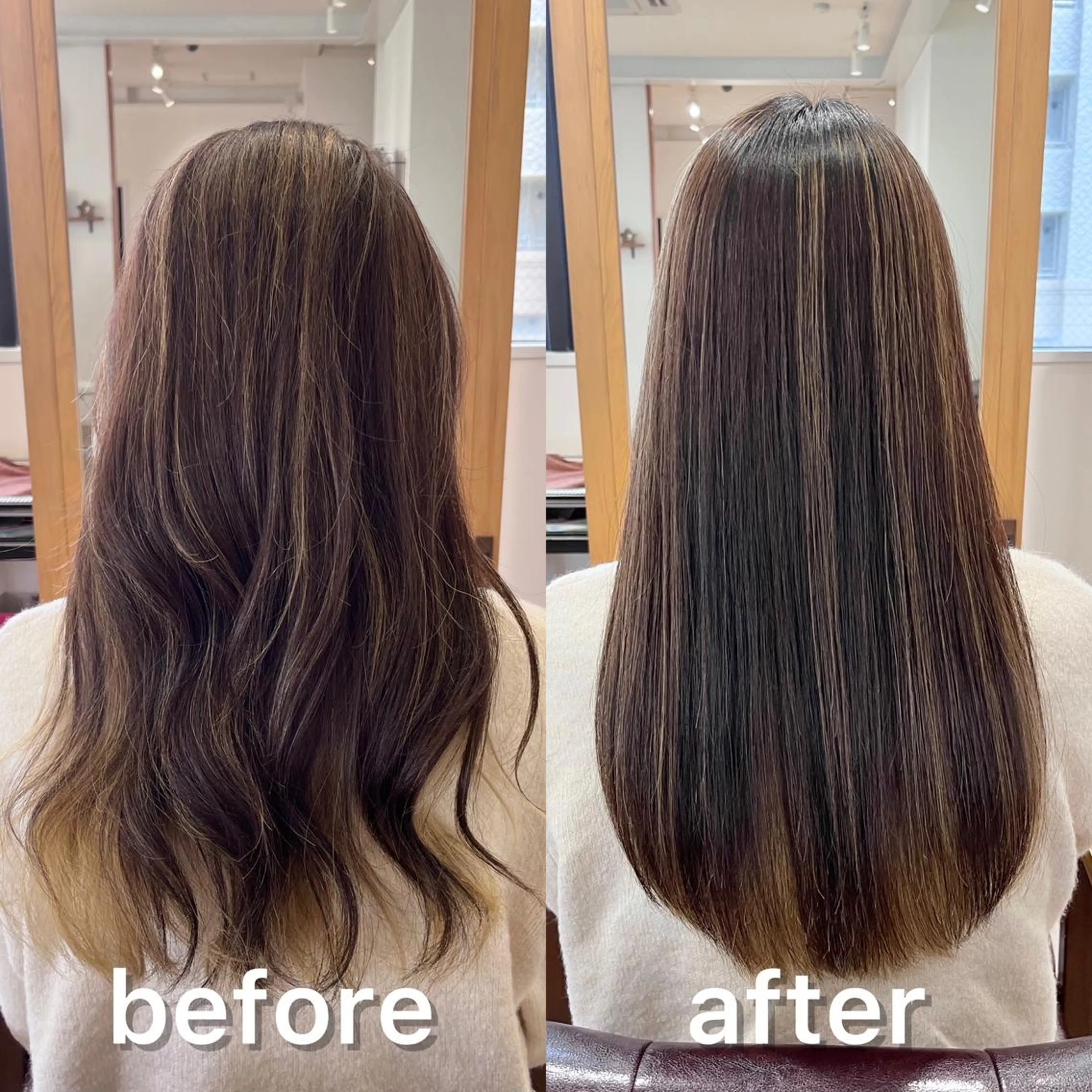 セミロング パーマ ハイライト 髪質改善 縮毛矯正 縮毛矯正 トリートメント KIZU 髪質改善 オカルト怪談のヘアスタイル