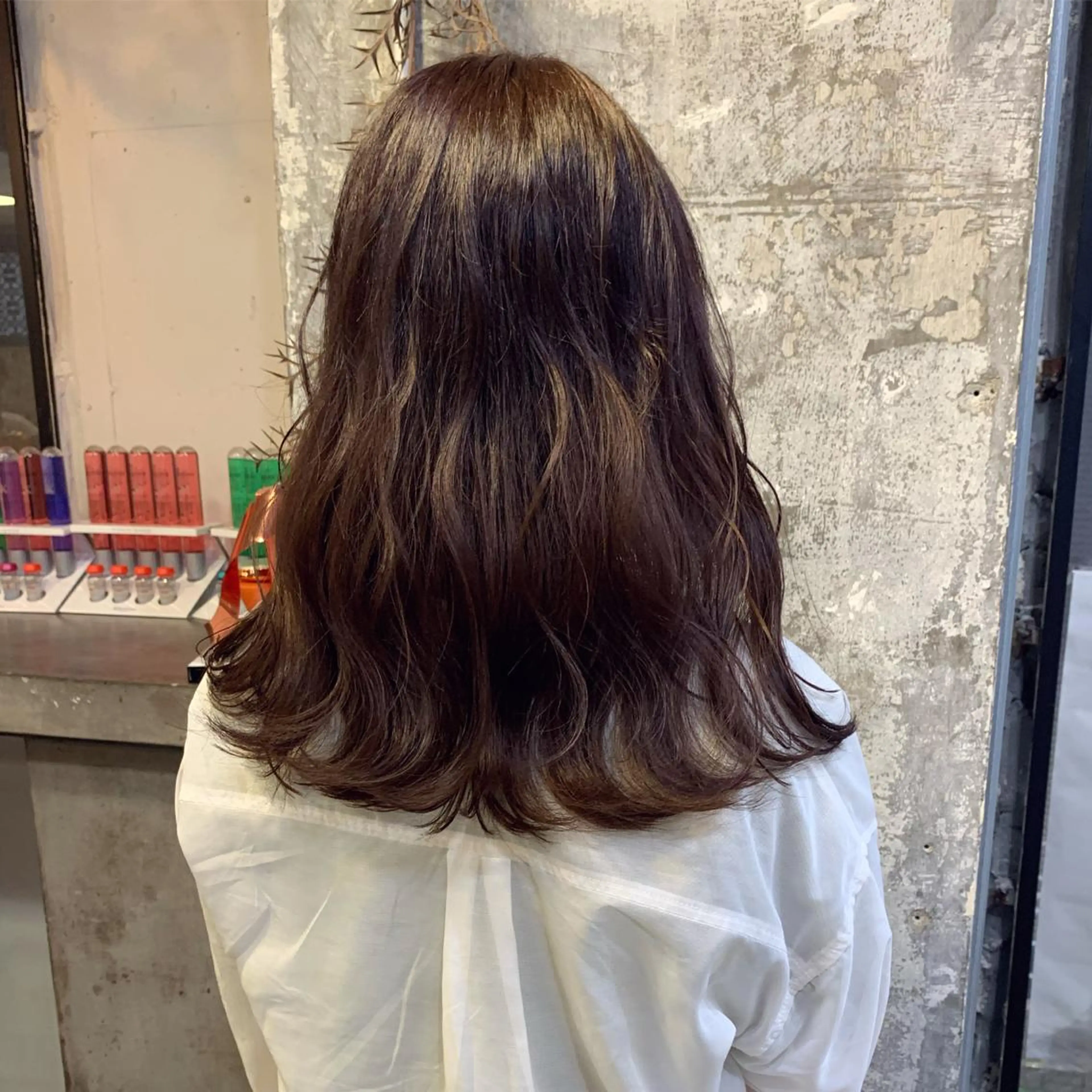 セミロング カラー ブラウンカラー ラベンダーカラー ラベンダーブラウン ヘアカラー トリートメント 🎀taro ブリーチなしカラーのヘアスタイル
