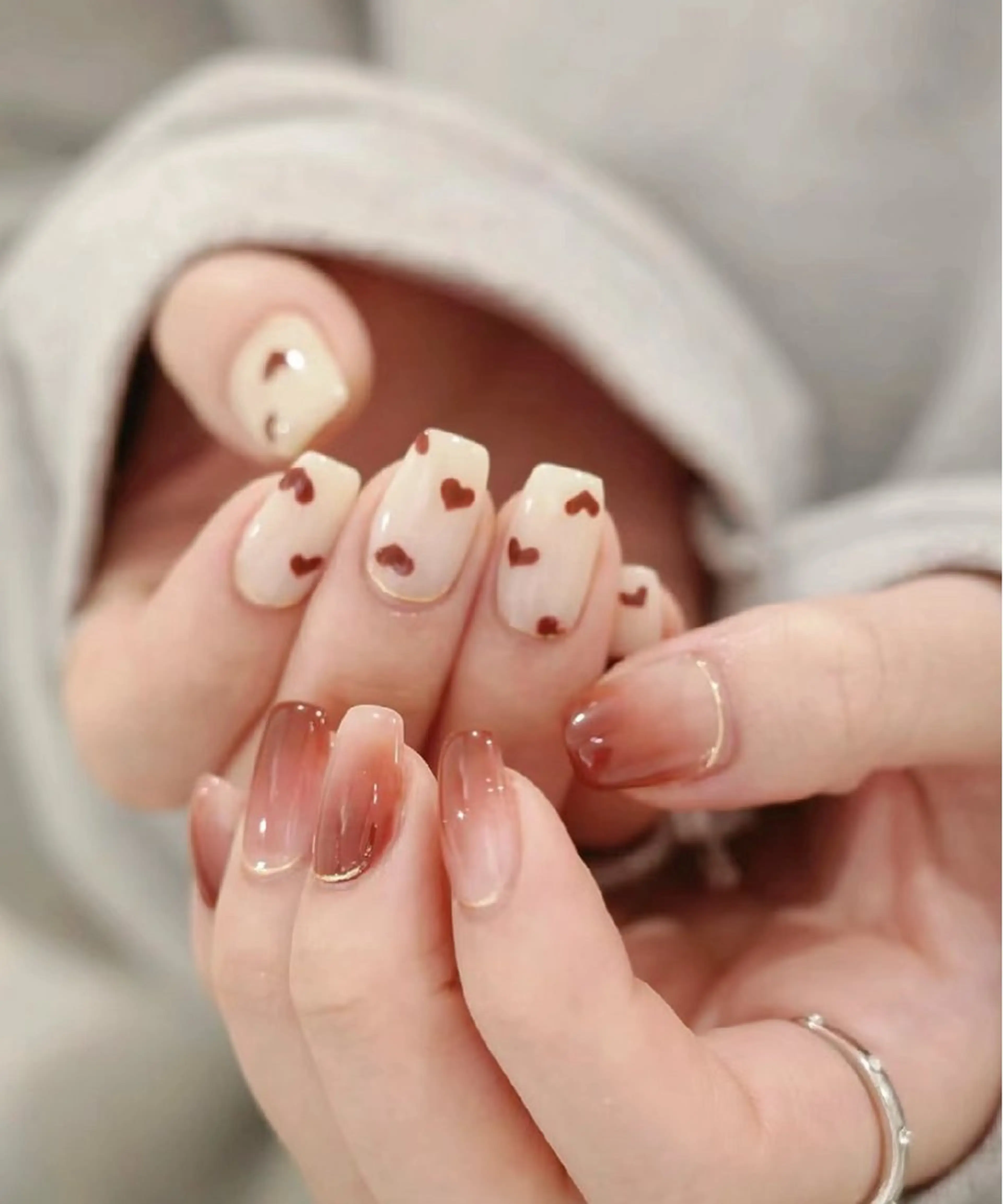 ネイル カジュアル ハート オフィスネイル ピンク バレンタイン H&B 楊のネイルデザイン