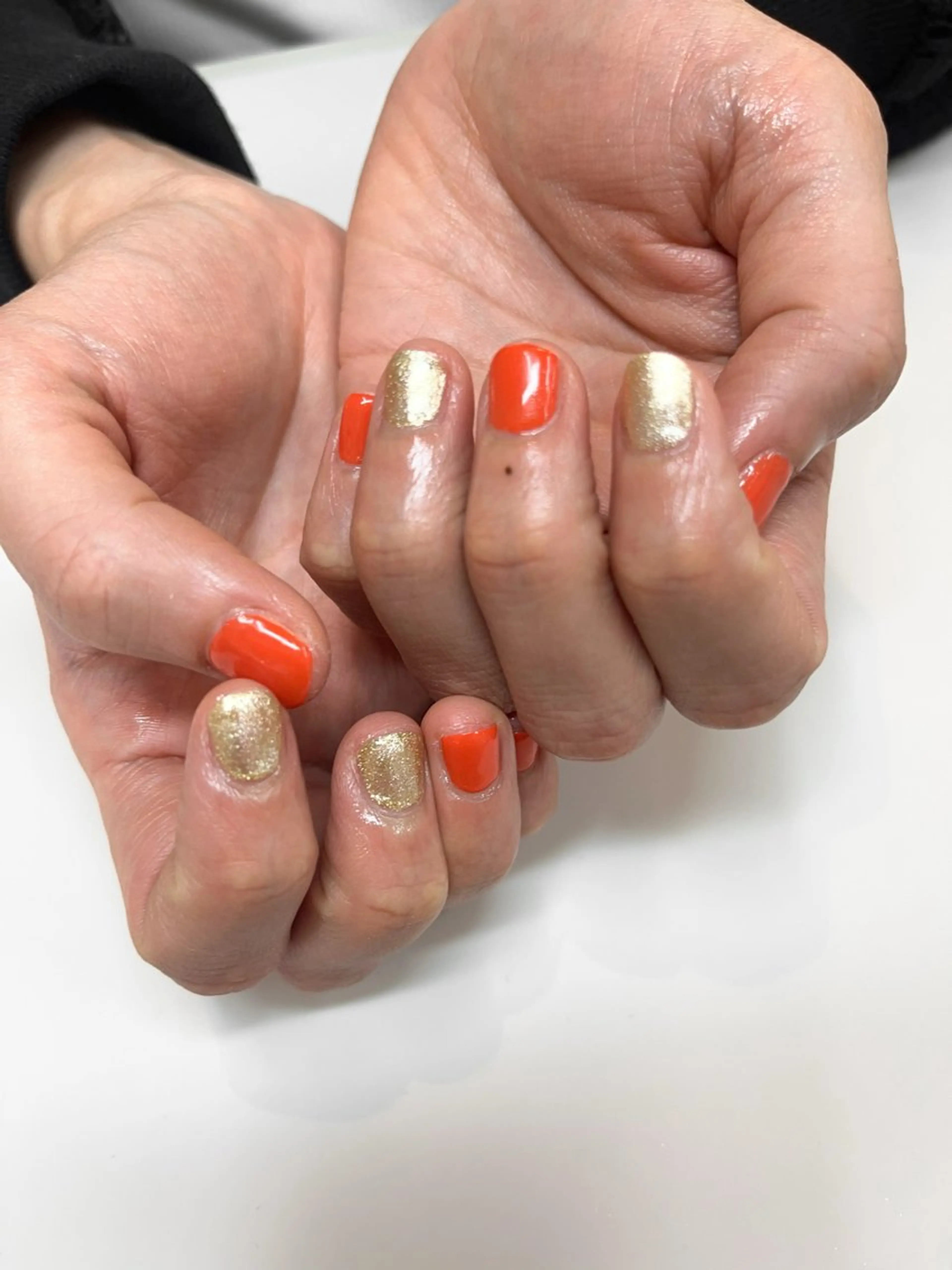 ネイル ジェルネイル ゴールド ワンカラーネイル オレンジ chipie yuuのネイルデザイン