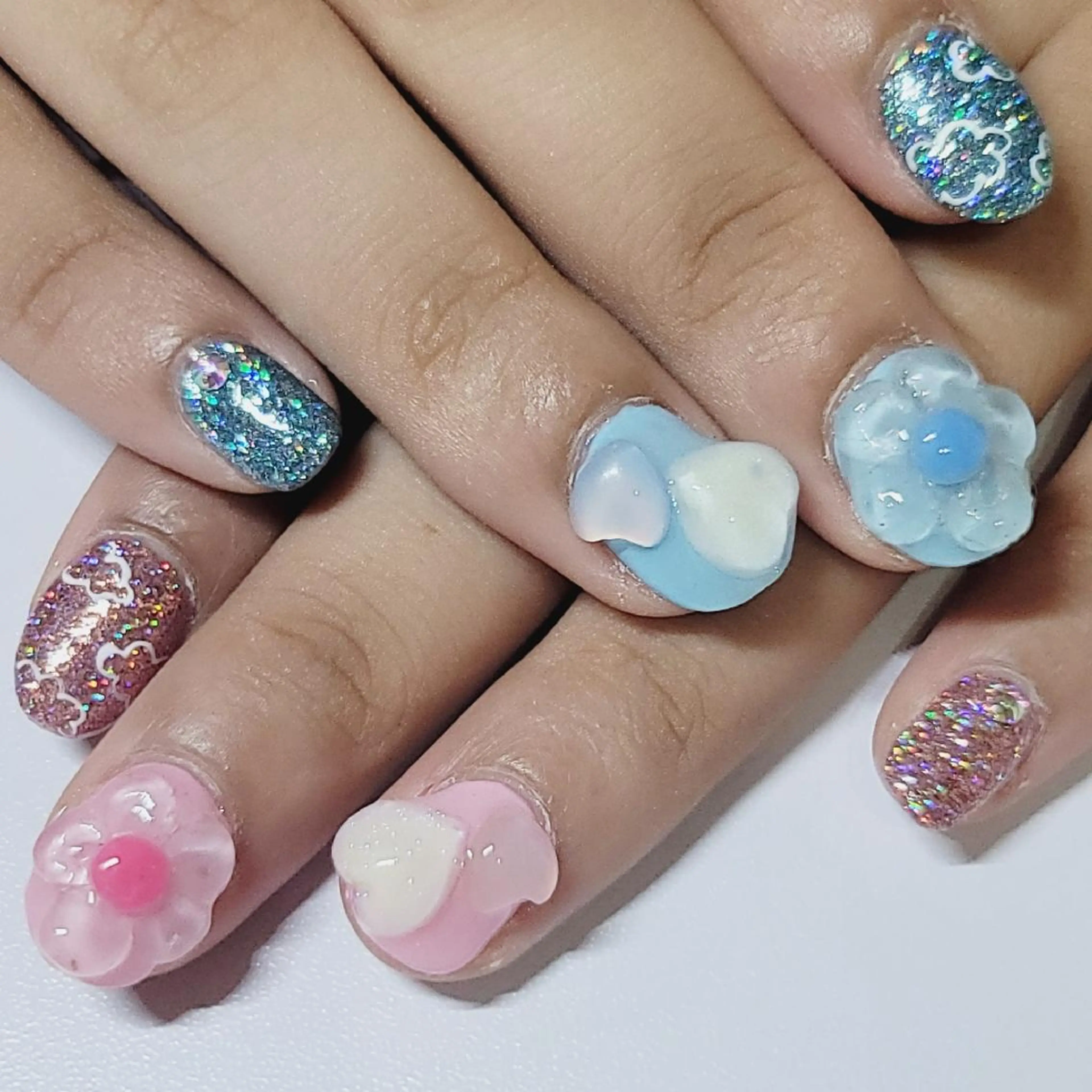 ネイル ハート 水色 ピンク ハンドネイル よしだ ひろきのネイルデザイン