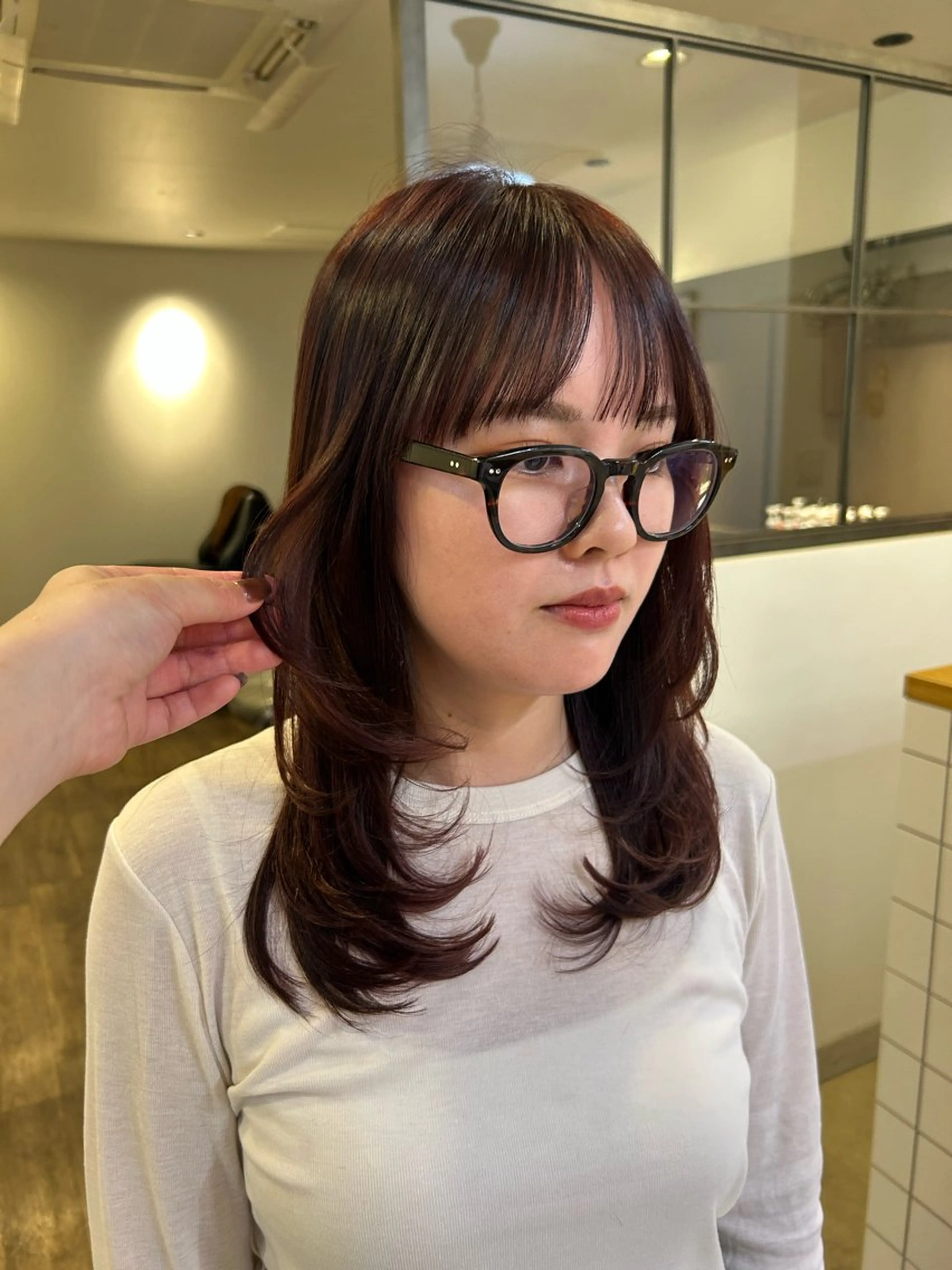 ミディアム カラー カット ヘアカラー トリートメント 透明感カラー レイヤーカット りなのヘアスタイル