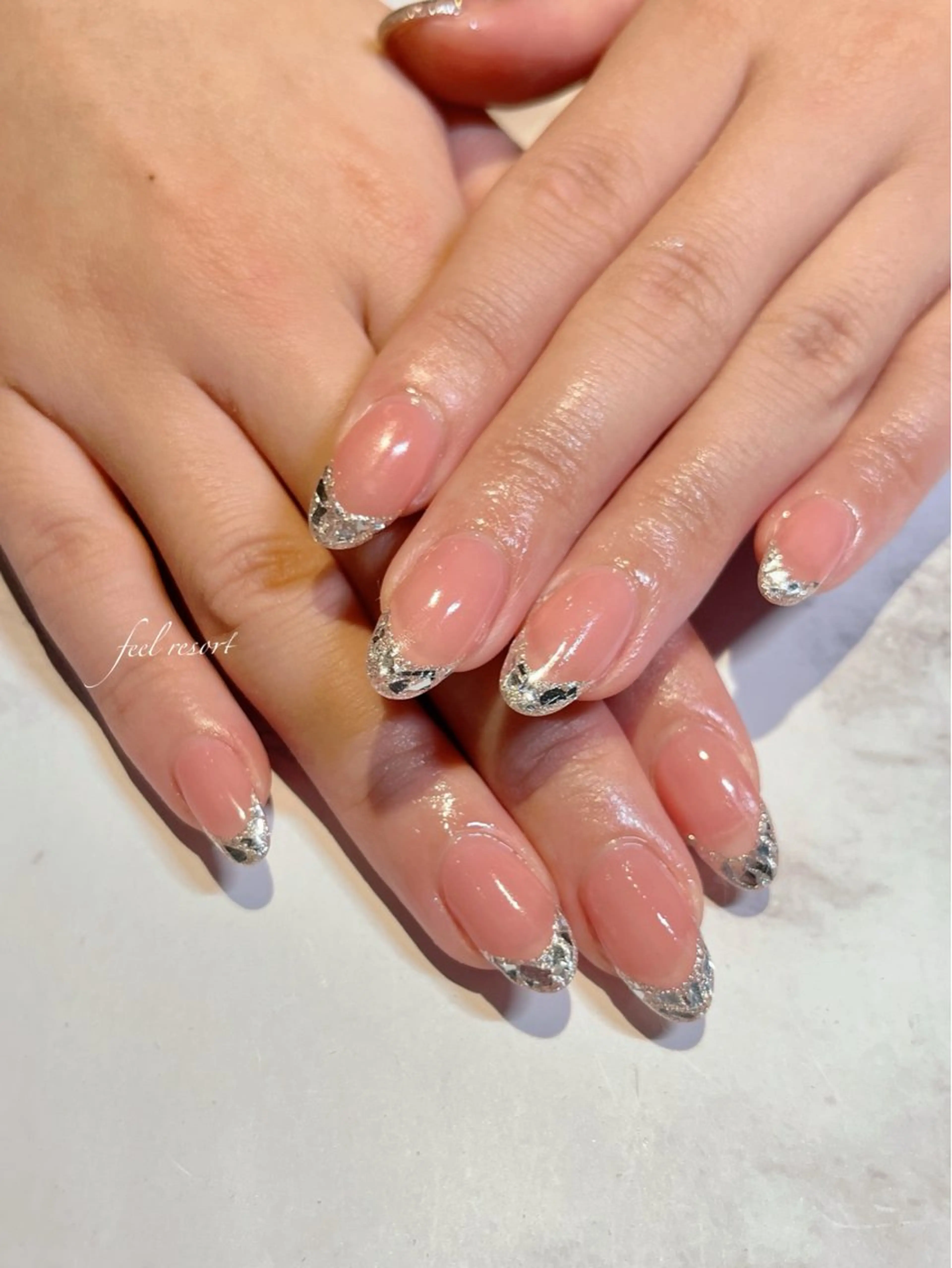 ネイル 長さ出し フットネイル フレンチネイル ジェルネイル ガラスフレンチ ハンドネイル Lien（リアン） 銀座駅6分のネイルデザイン