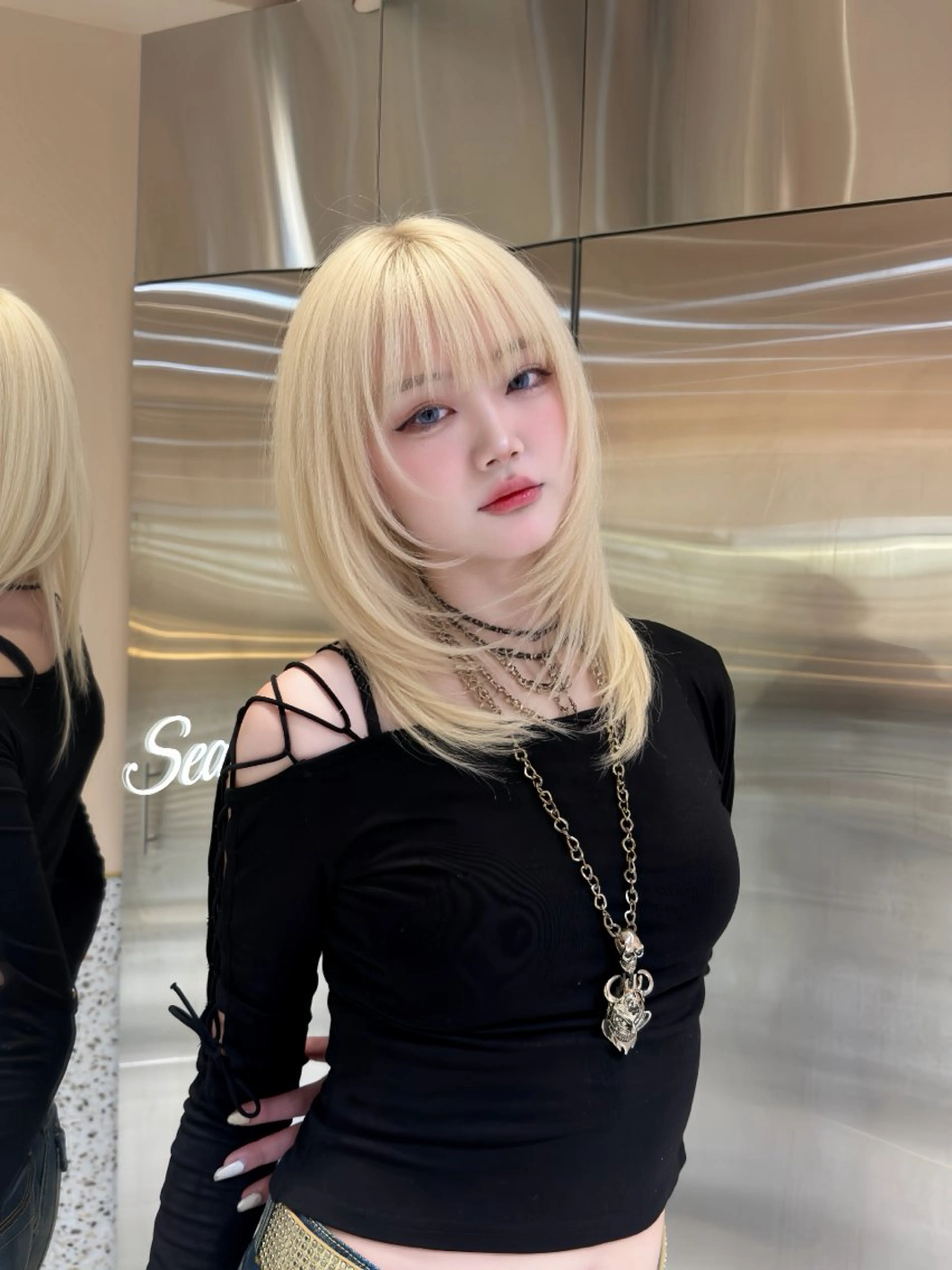 セミロング カラー レイヤーカット カット ヘアカラー トリートメント ハッシュカット/顔 まわりカットリョウヤのヘアスタイル