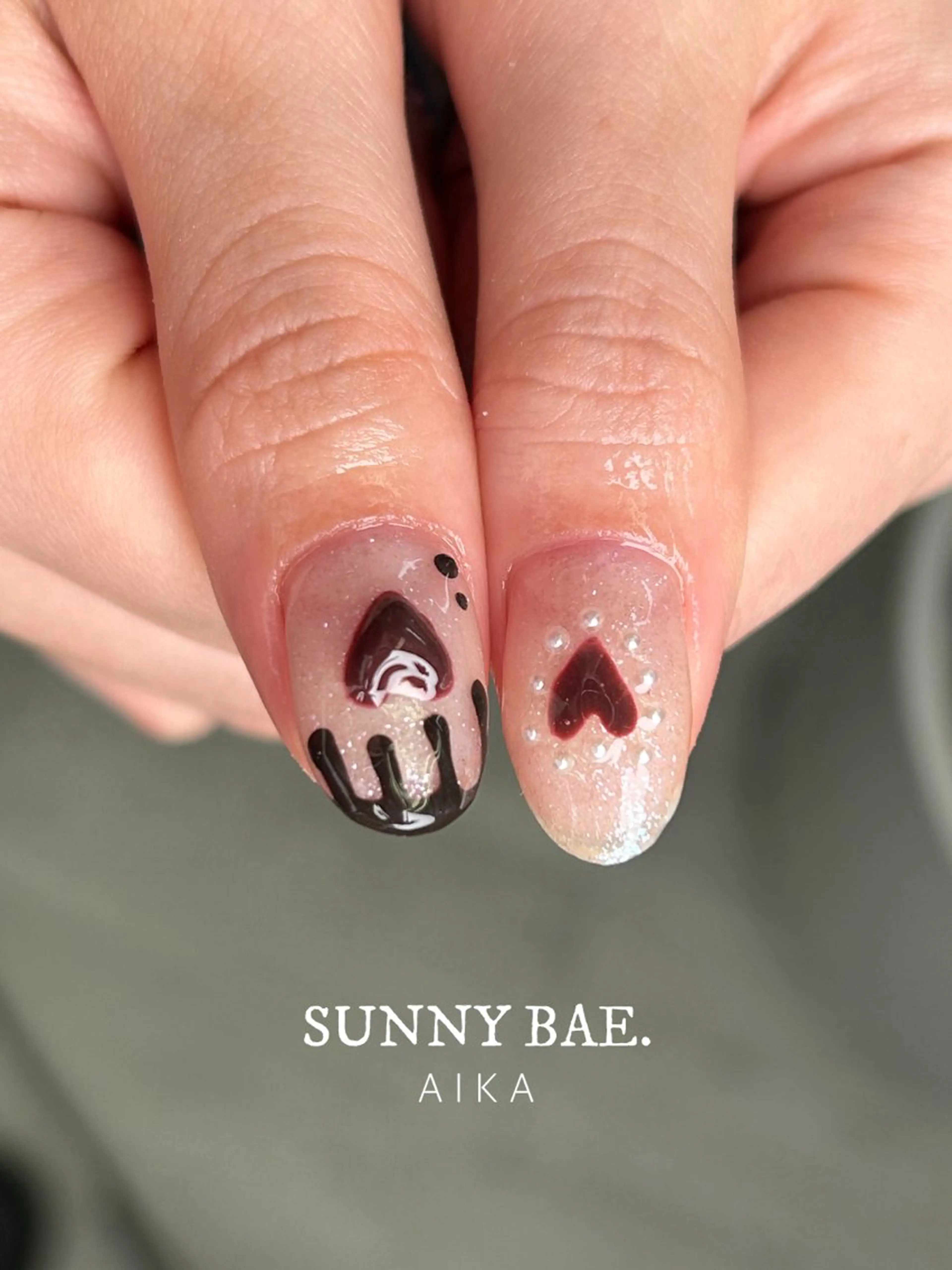 ネイル アートネイル ジェルネイル ハート キラキラネイル ロングネイル Made By AIKAのネイルデザイン