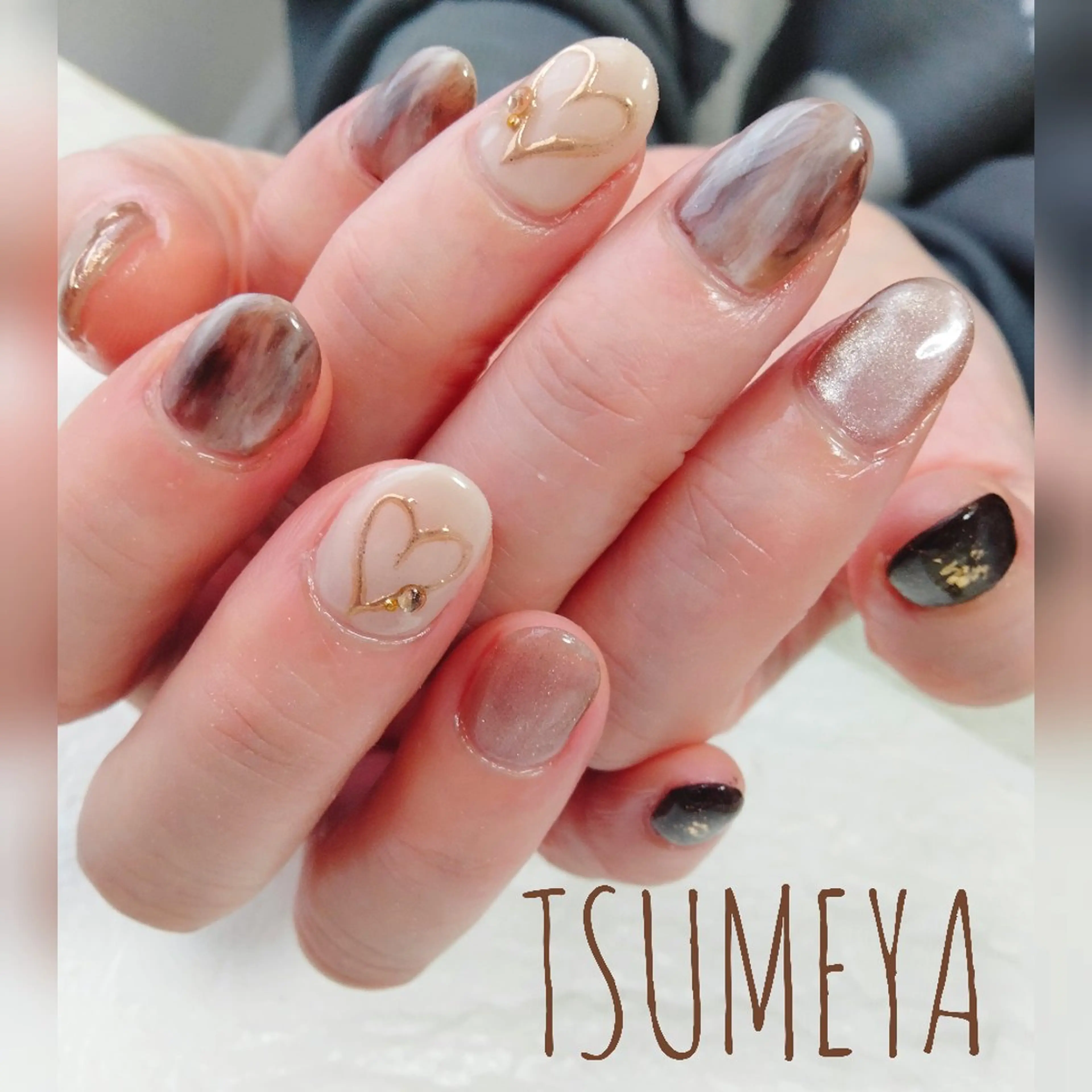 ネイル ハート ミラーネイル バレンタイン ハンドネイル _TSUMEYA _のネイルデザイン