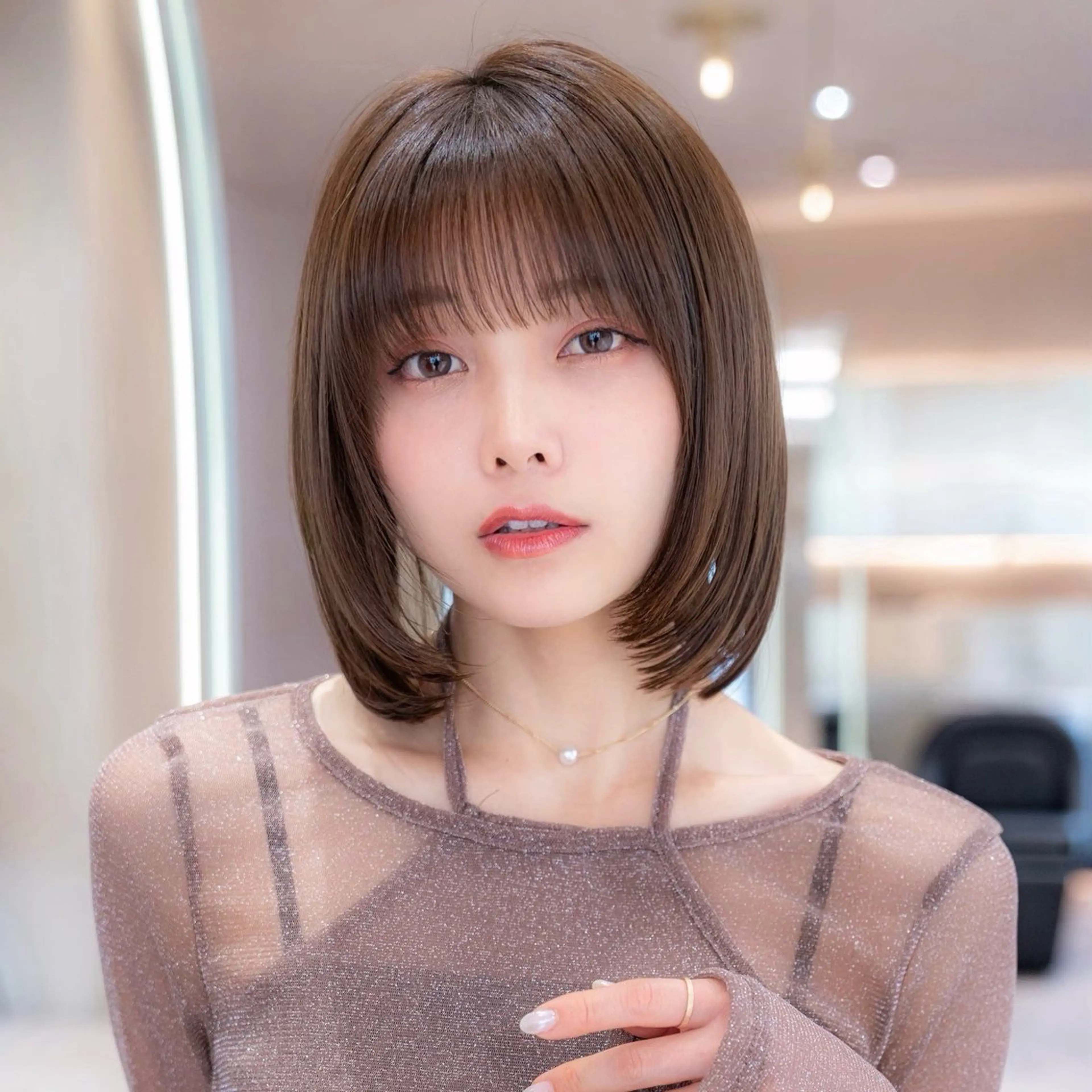 ミディアム カラー カット ヘアカラー トリートメント 渋谷／タッセルボブ ／顔周り/加邊凌也のヘアスタイル