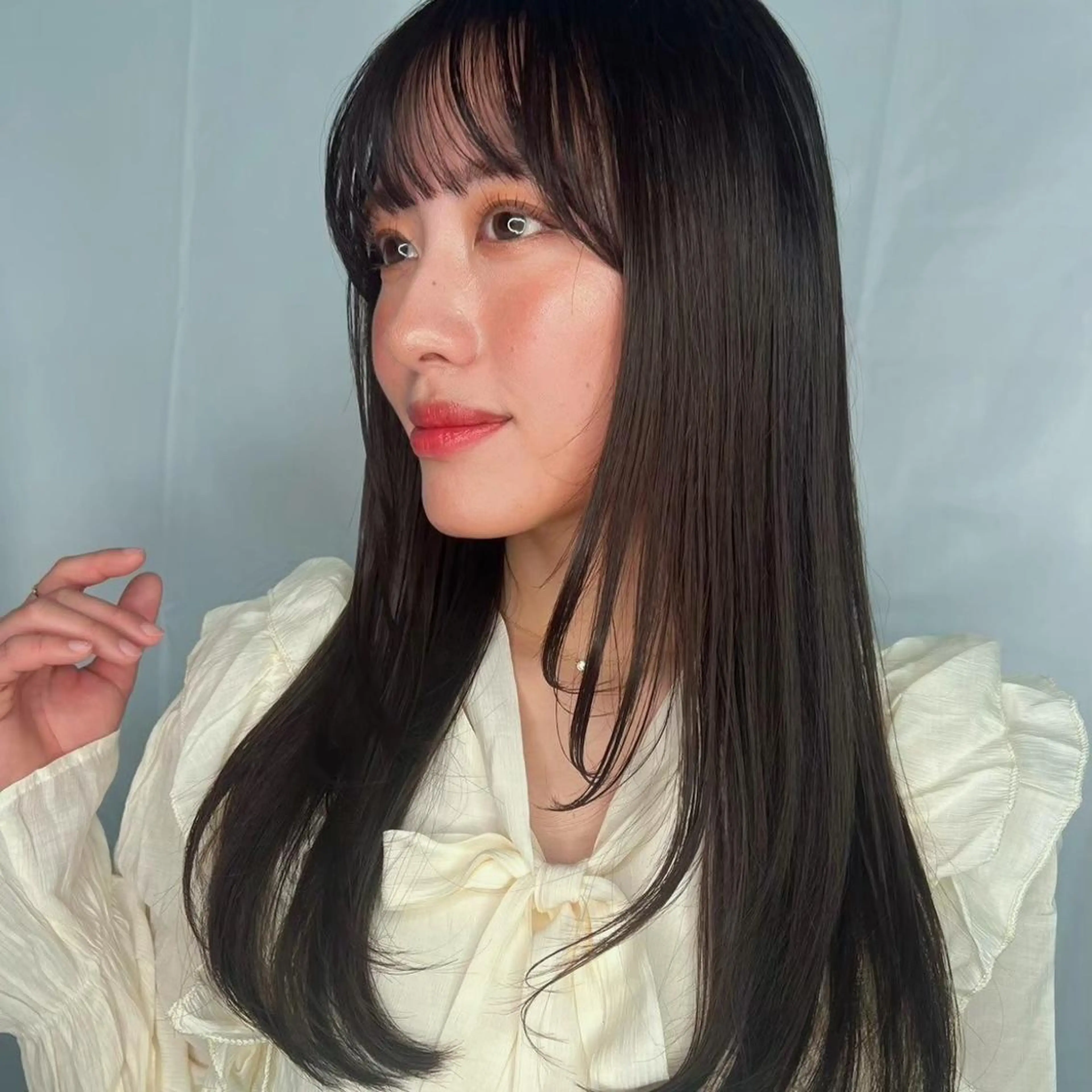 ロング カット 縮毛矯正 トリートメント ヘッドスパ レイヤーカット／韓国 🤎きのした いちかのヘアスタイル