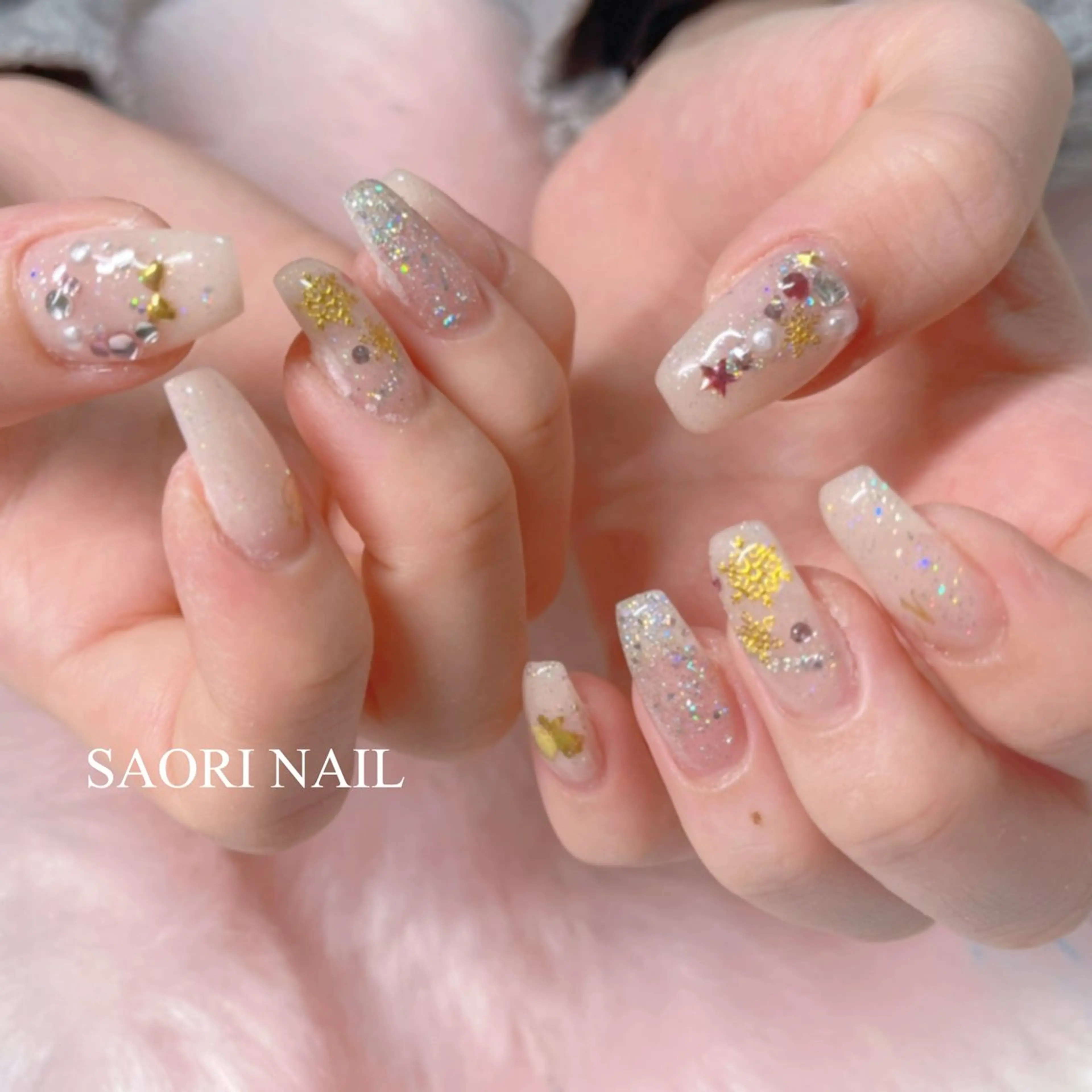 ネイル チークネイル フレンチネイル ジェルネイル ハート 韓国ネイル 長さだし特化サロン SAORINAILのネイルデザイン