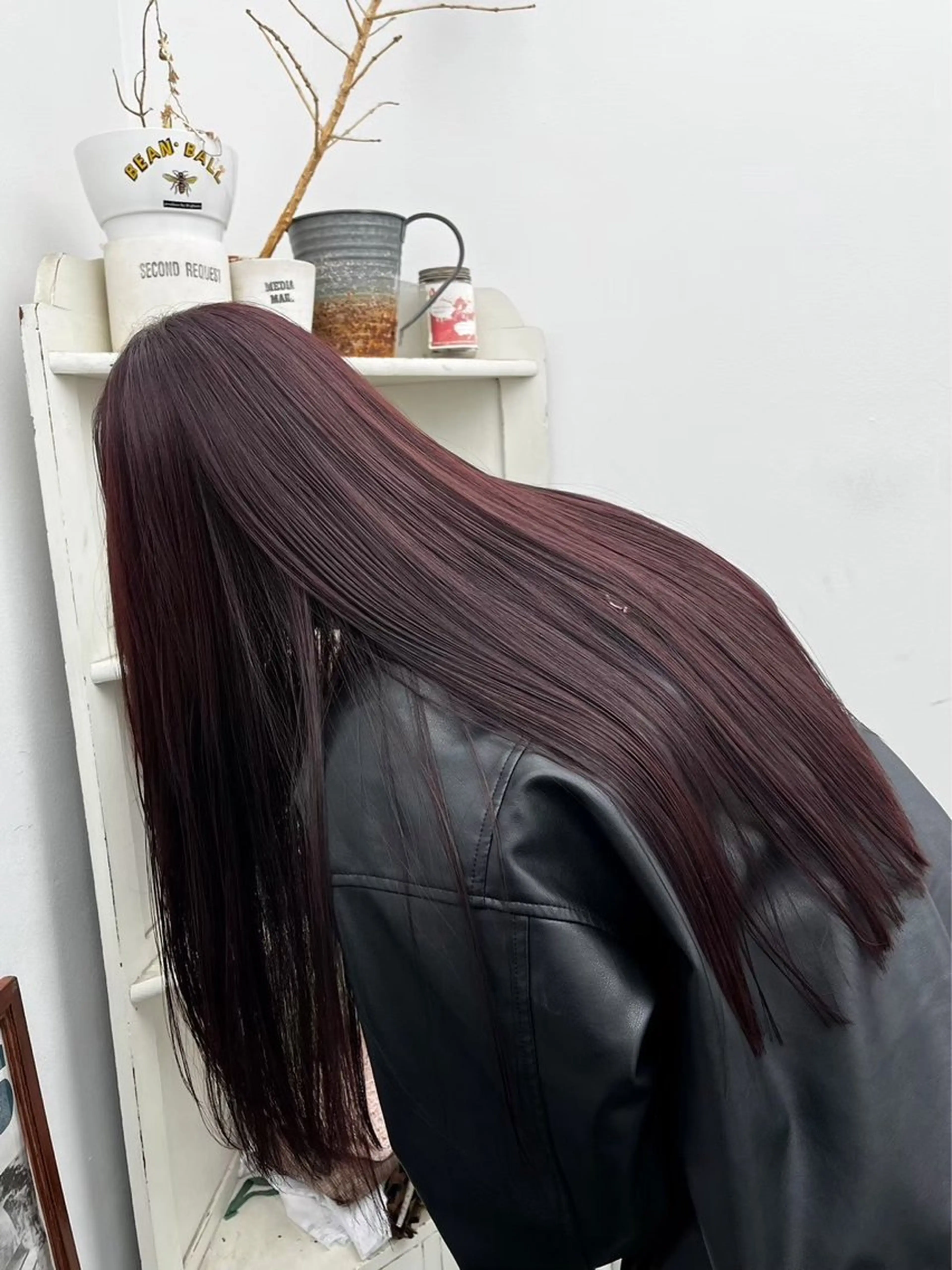 ロング レッドブラウン パーマ 竹之内竜矢のヘアスタイル