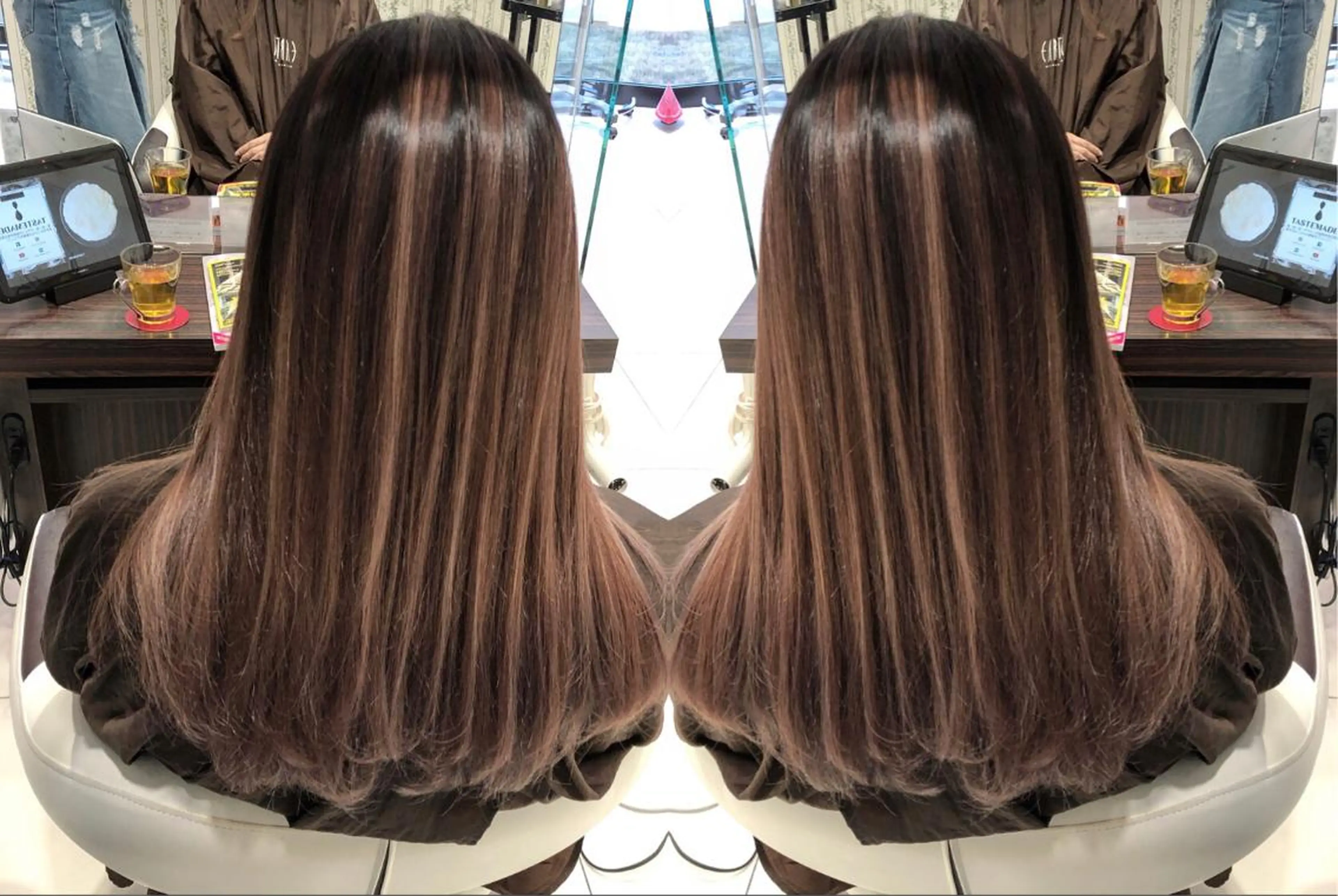 セミロング カラー ヘアアレンジ ショートボブ シールエクステ バレイヤージュ デザインカラー ハイライトカラー アンドウ ユウ/ レイヤーカット/韓国のヘアスタイル