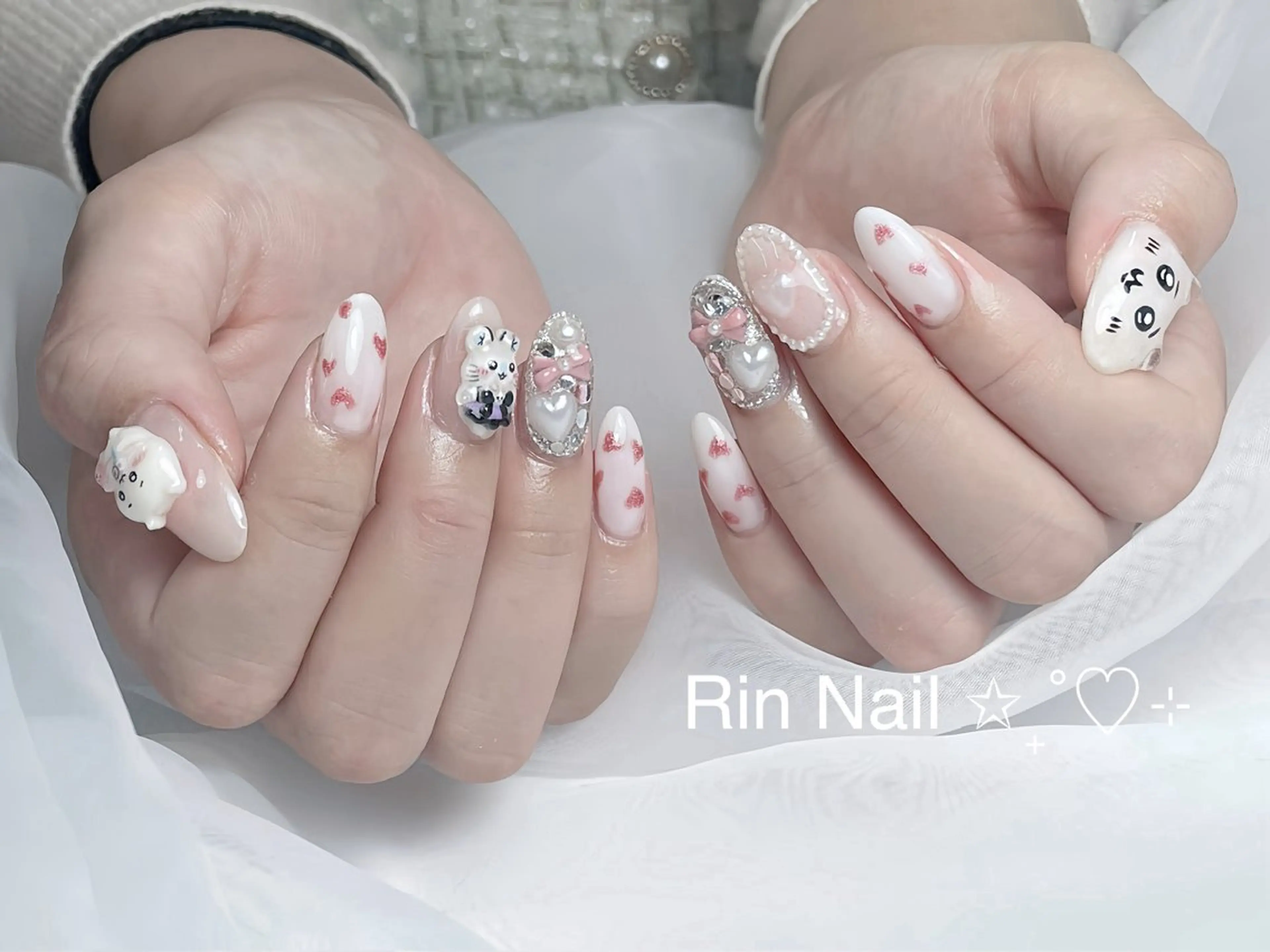 ネイル アートネイル 成人式 ロングネイル ニュアンスネイル スカルプネイル ハンドネイル Rin Nail 新大久保店のネイルデザイン