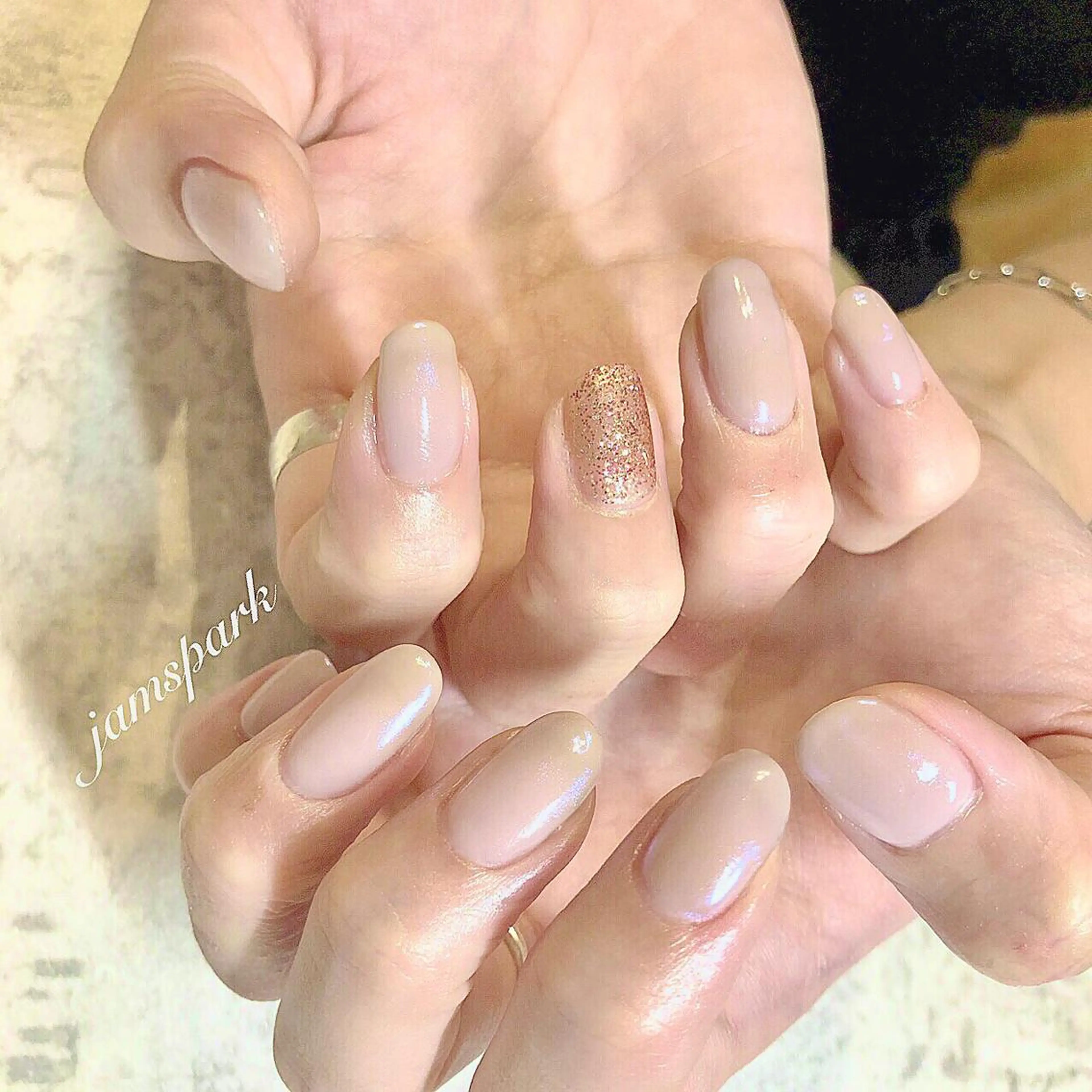 ネイル ジェルネイル ラメ(グリッター) オフィスネイル ワンカラーネイル ピンク ハンドネイル jamspark ✨のネイルデザイン