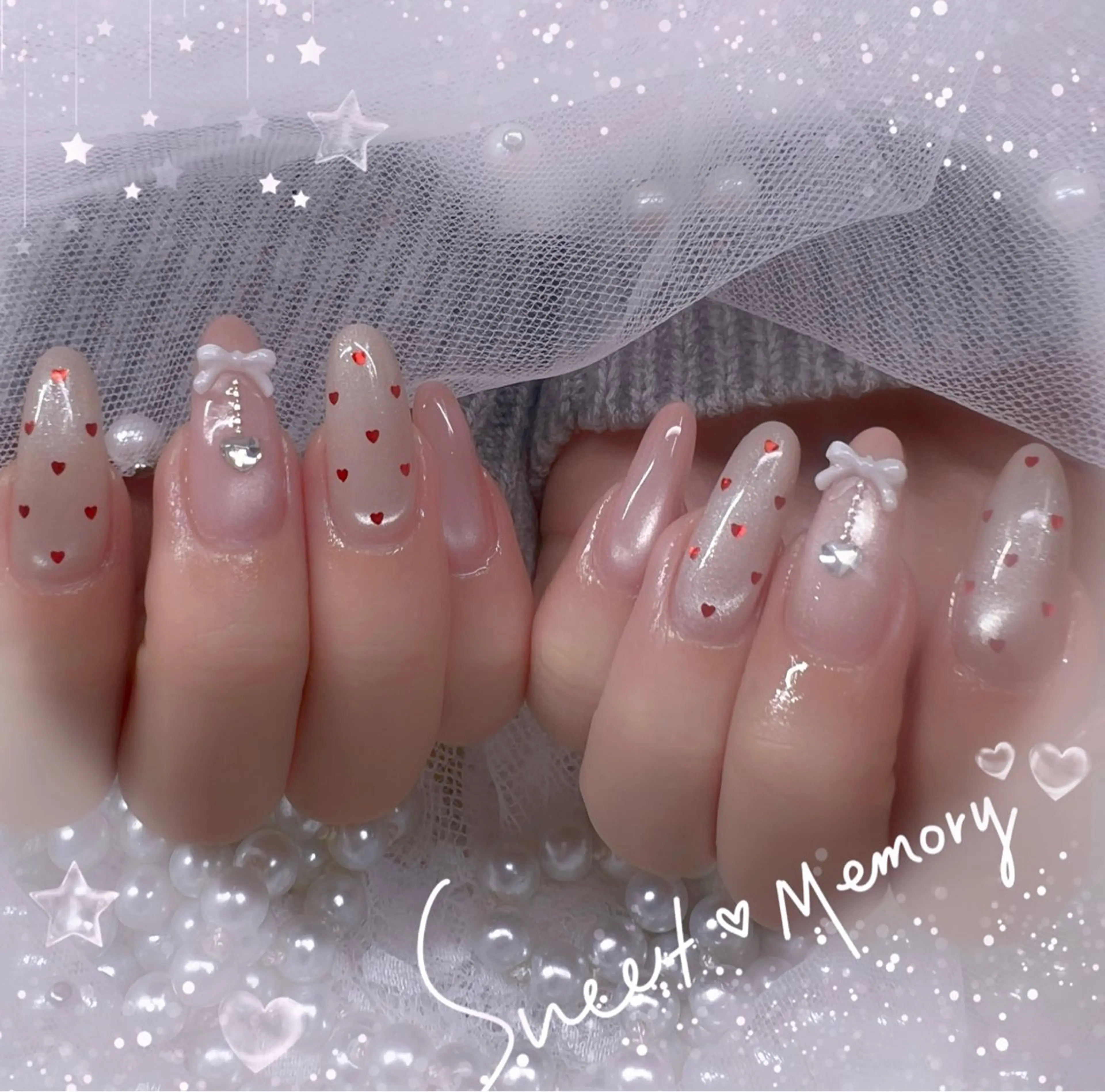 ネイル チークネイル フレンチネイル ガーリー ガラスフレンチ グラデーション ハンドネイル Chill Nailsalonのネイルデザイン