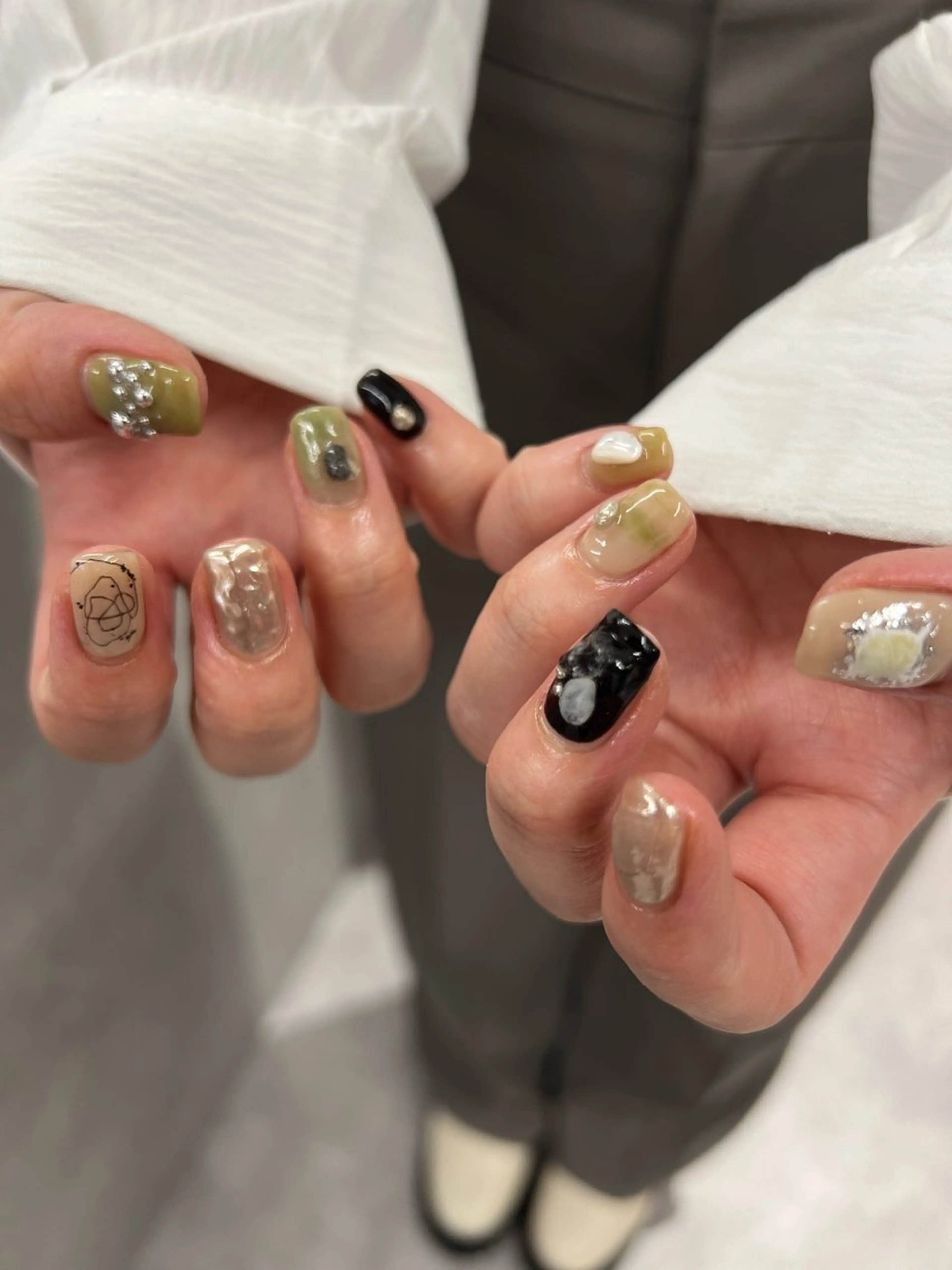 ネイル ジェルネイル グリーン 韓国ネイル パラジェル シンプルネイル Bana_ Nailのその他イメージ