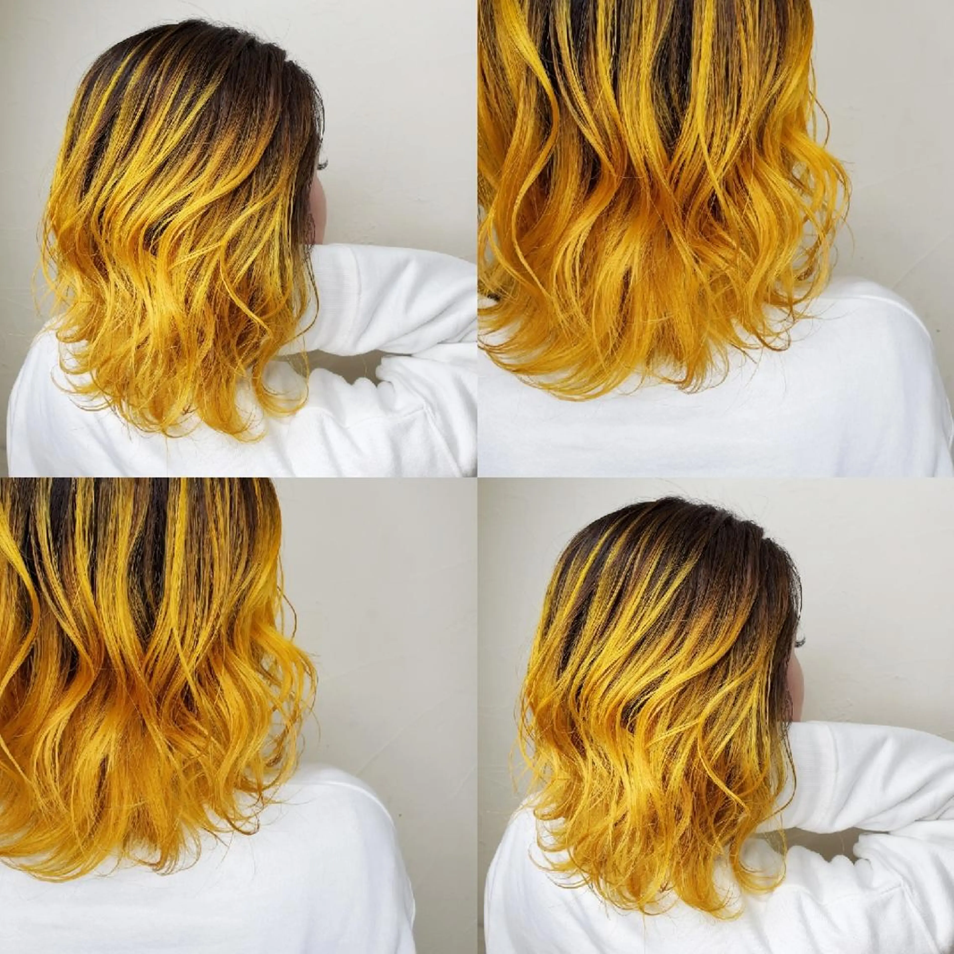 ミディアム ヘアカラー ツヤ髪✨縮毛矯正 ハイトーンカラーのヘアスタイル