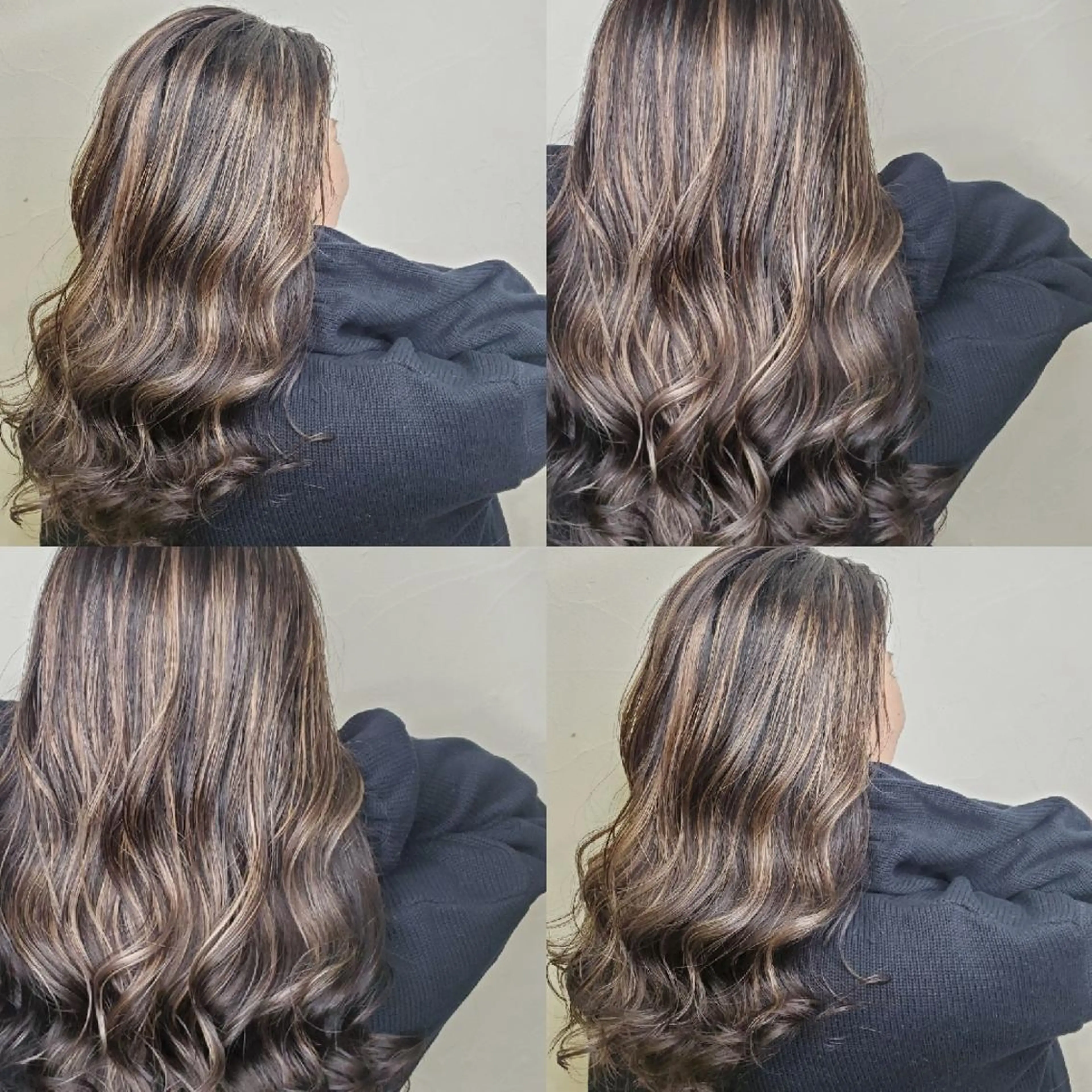 ロング カラー ヘアカラー ツヤ髪✨縮毛矯正 ハイトーンカラーのヘアスタイル