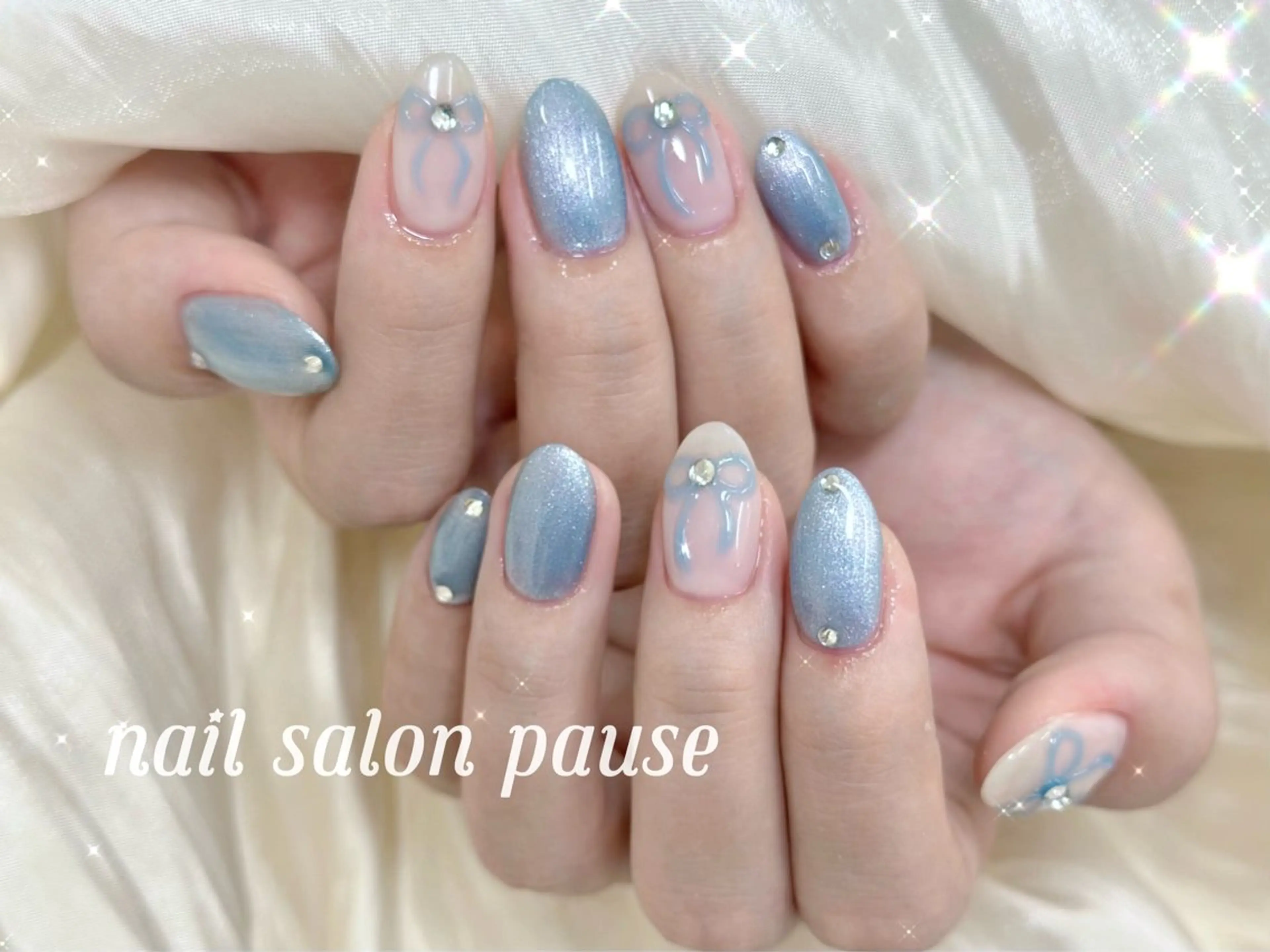 ネイル リボン ハンドネイル ハンドケア nail salon pause✨のネイルデザイン
