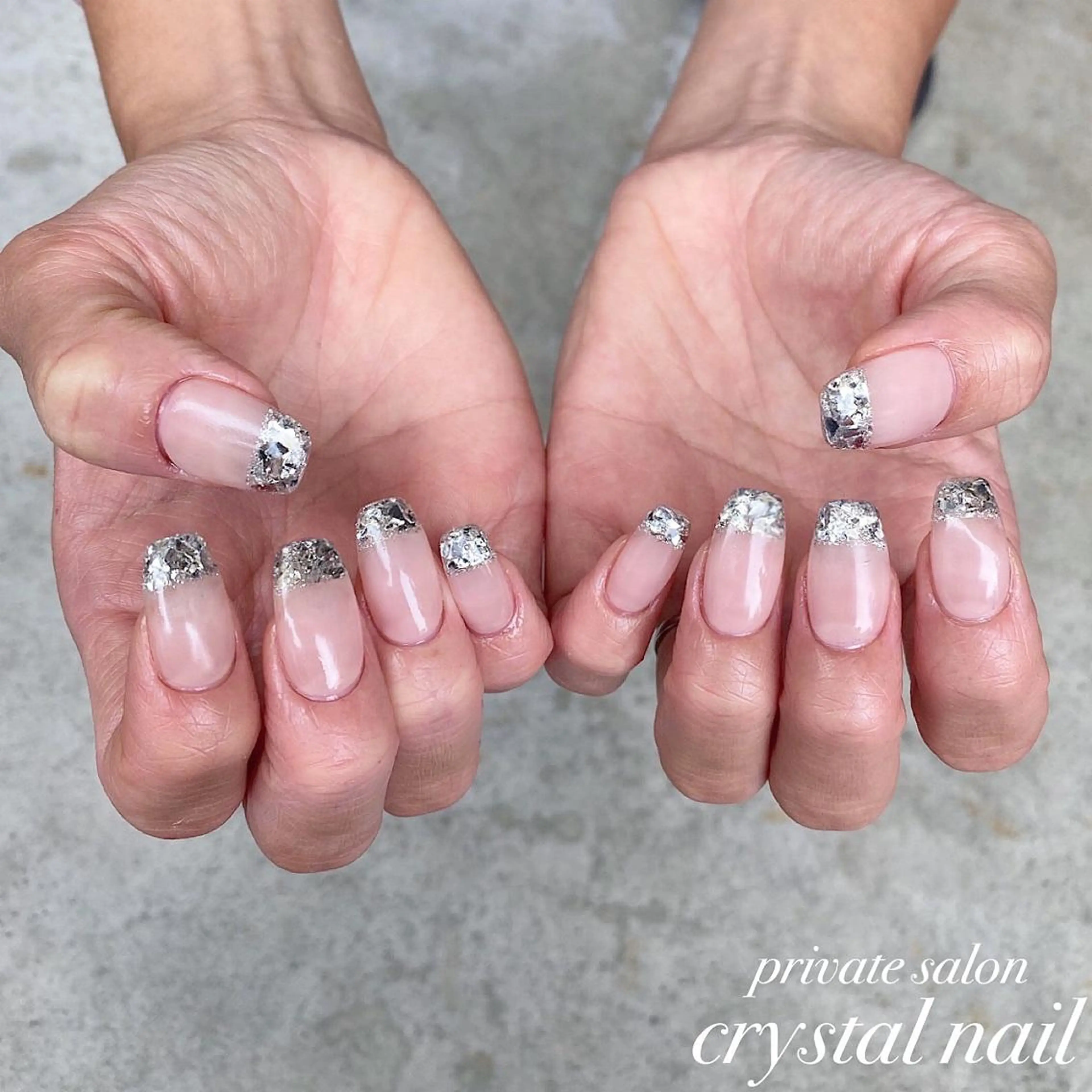 ネイル フレンチネイル ガラスフレンチ Crystal Nailのネイルデザイン