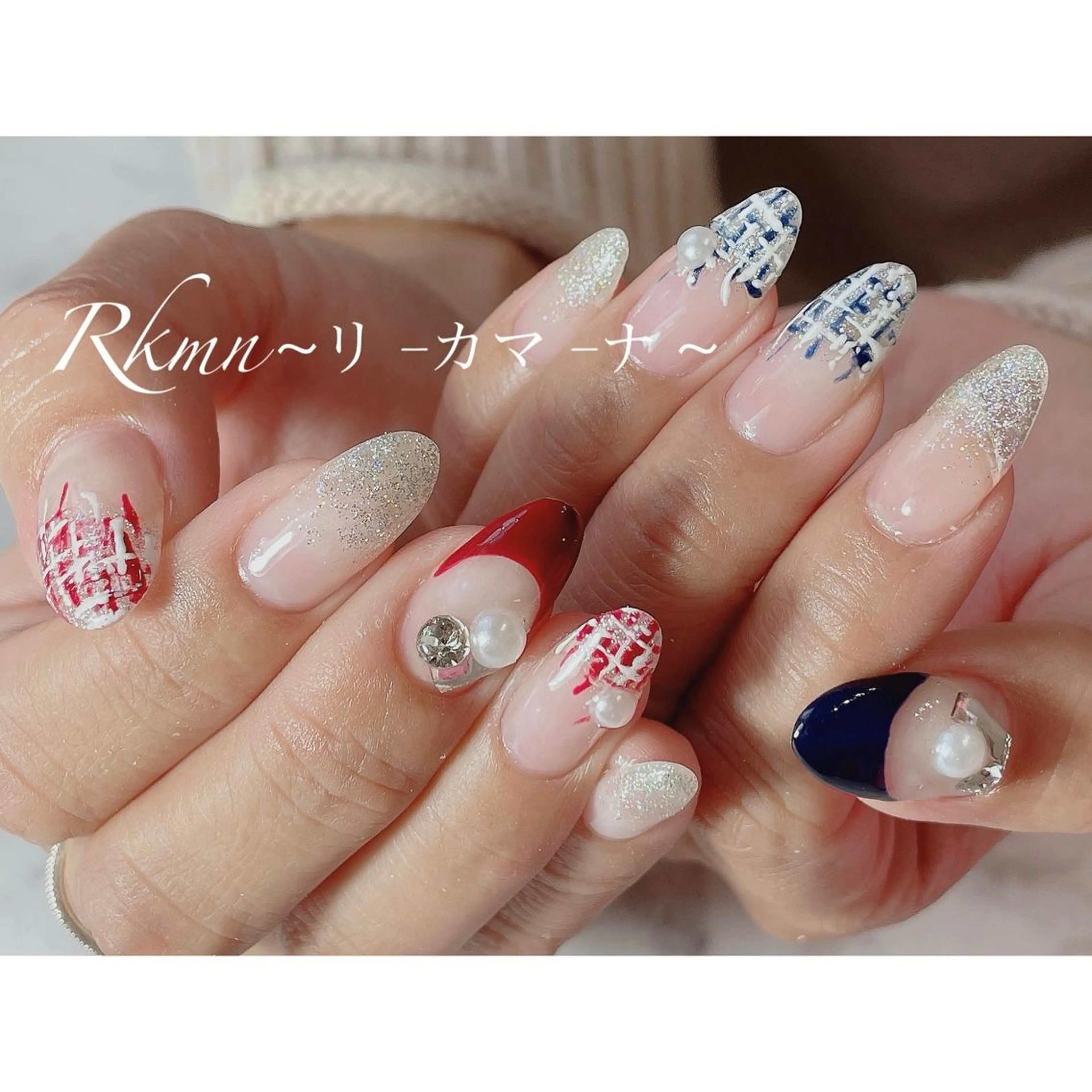 ネイル アートネイル ボルドー フレンチネイル ネイビー 春ネイル ハンドネイル フットネイル ハンドケア Rkmn ~リ-カマ-ナ~のネイルデザイン