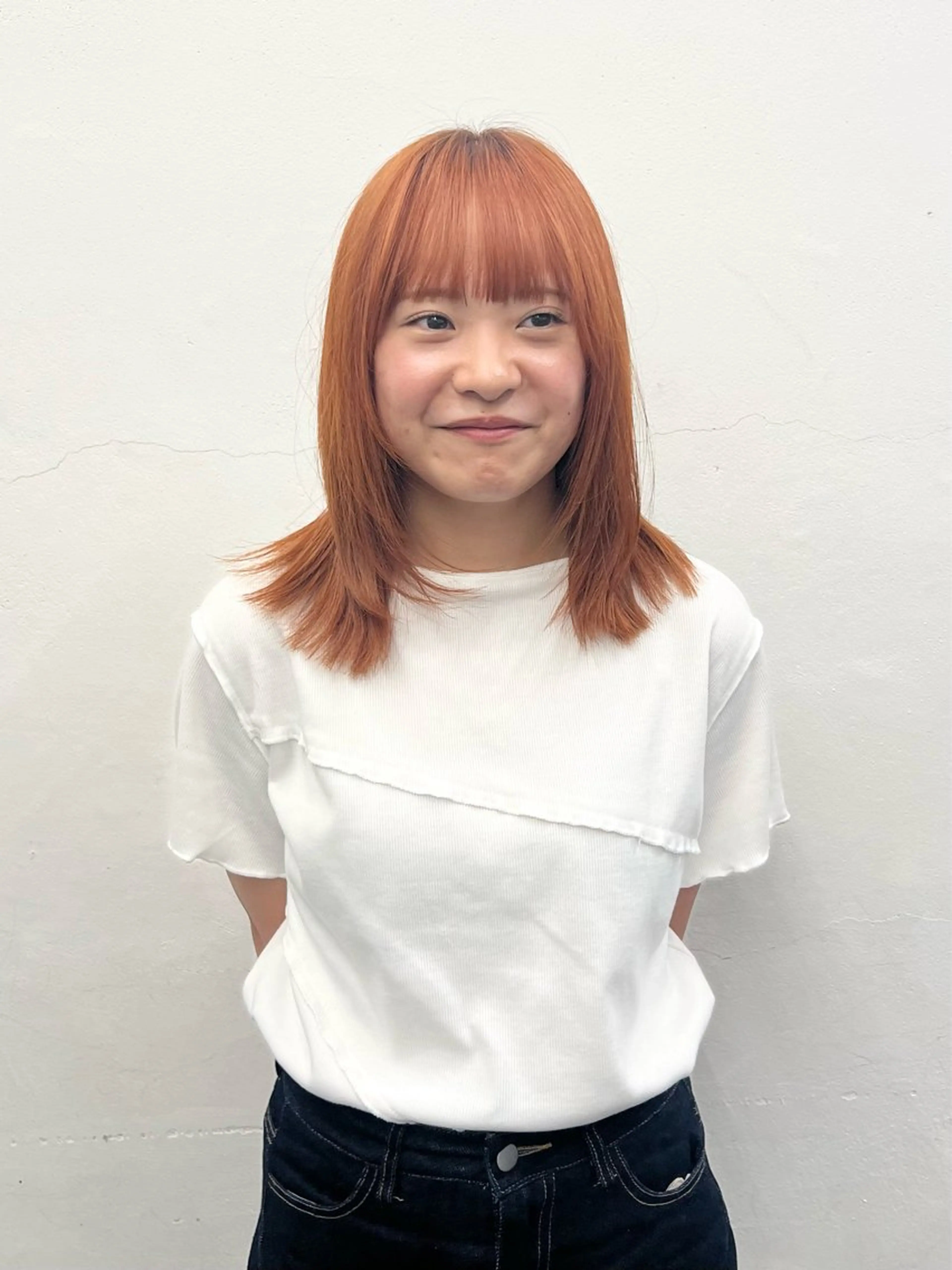 セミロング カラー ベージュカラー ブリーチ ケアブリーチ オレンジ オレンジベージュ カット ヘアカラー トリートメント HARU//原宿🤍 リピート率NO.1のヘアスタイル