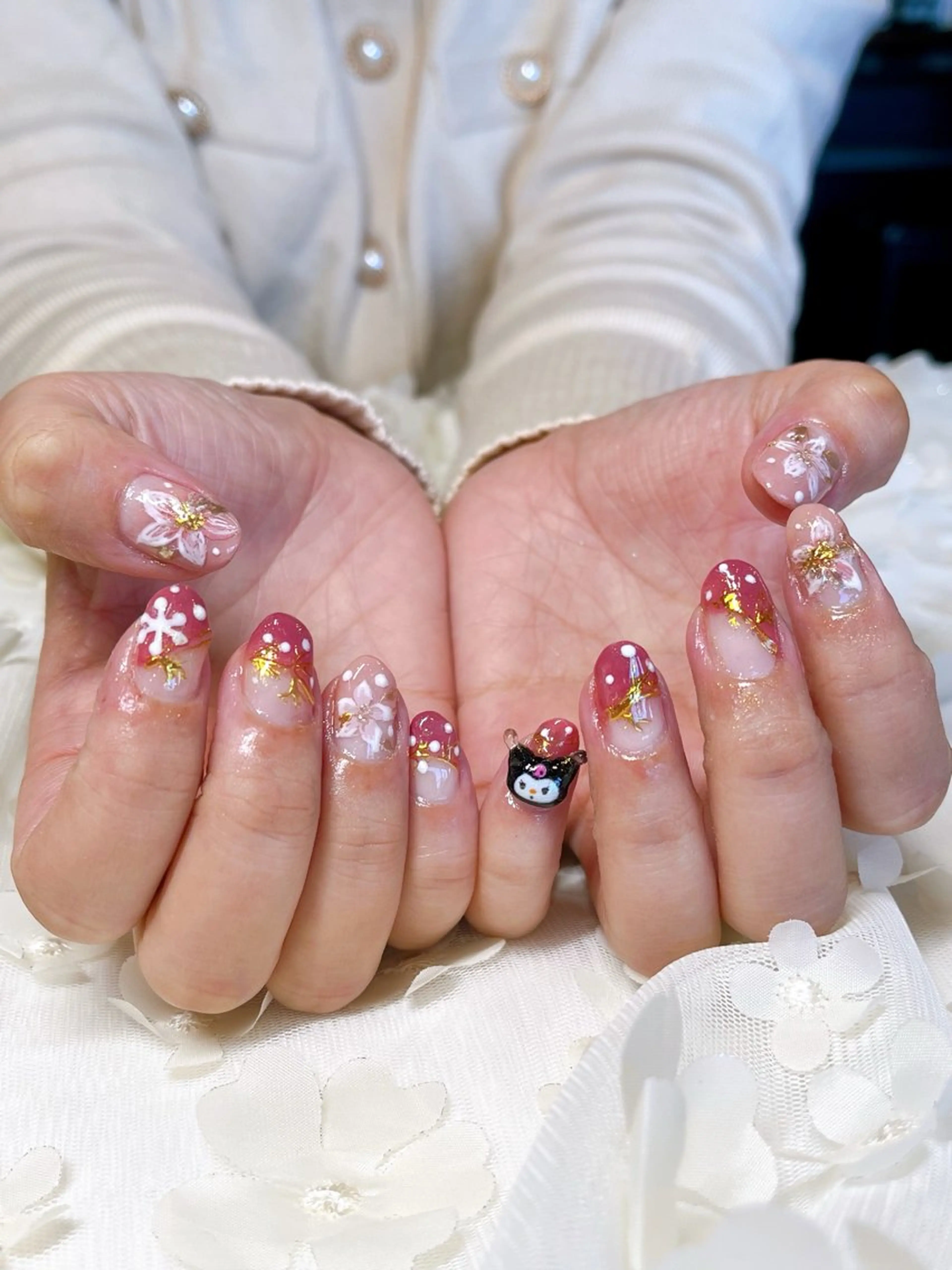 ネイル 持ち込み ピンク 冬ネイル クリスマス ハンドネイル GARDEN GELのネイルデザイン