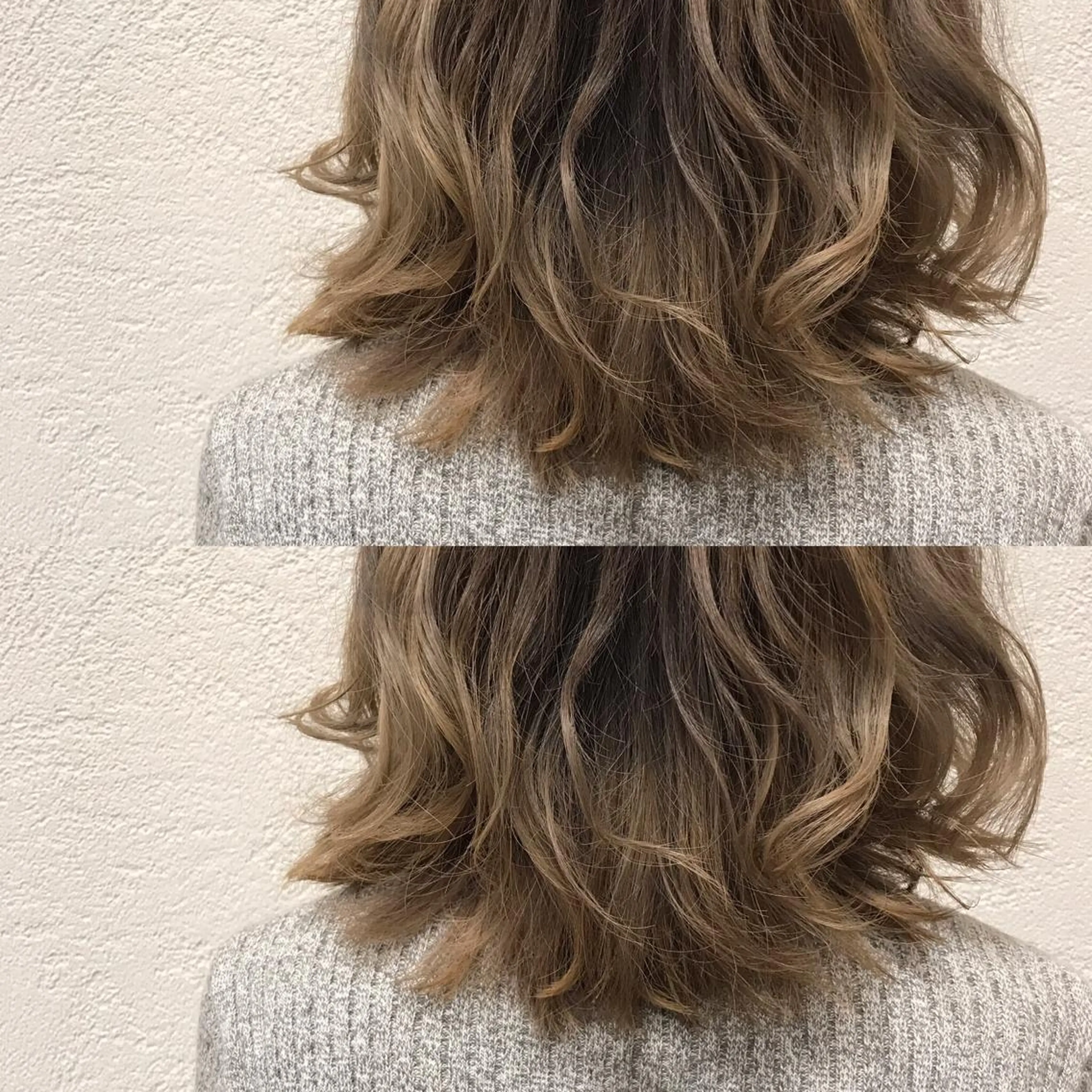 ミディアム カラー アッシュ バレイヤージュ オリーブアッシュ レイヤーカット デザインカラー🌈 高木リョウのヘアスタイル