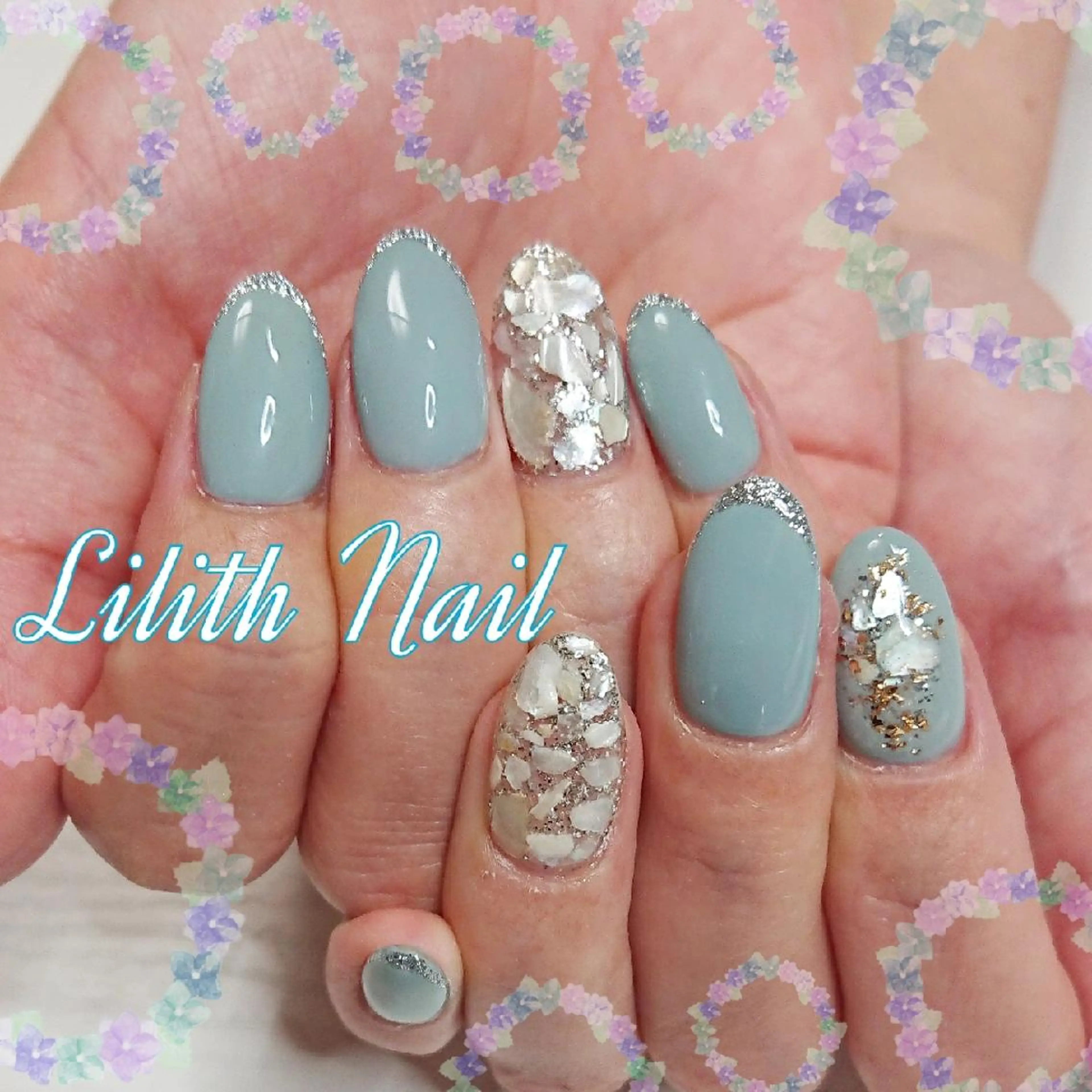 ネイル ブルー 夏ネイル ハンドネイル Lilith Nailのネイルデザイン