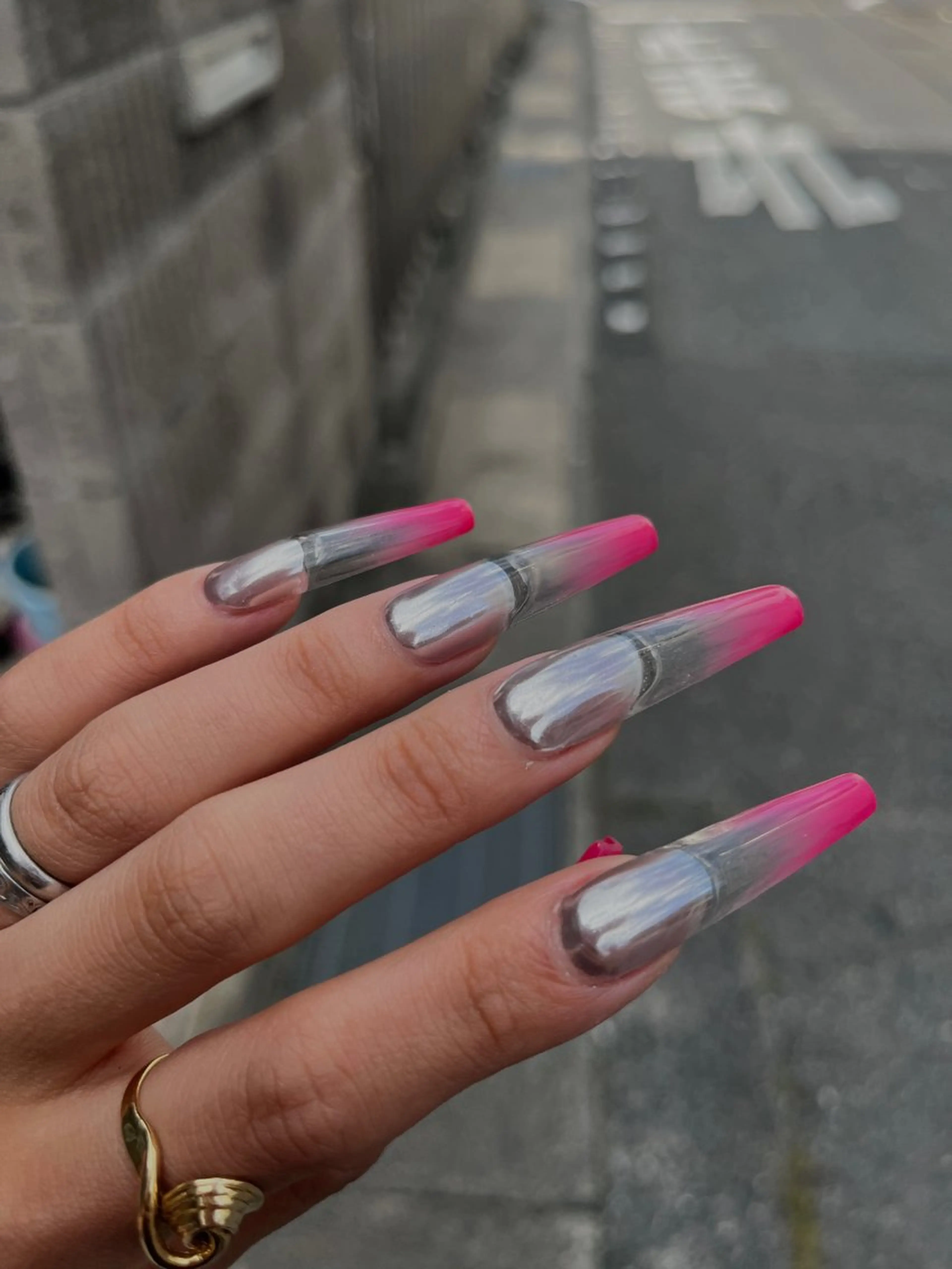 ネイル クリアネイル ミラーネイル ピンク スカルプネイル ハンドネイル nail studio romance所属・romance senaのネイルデザイン