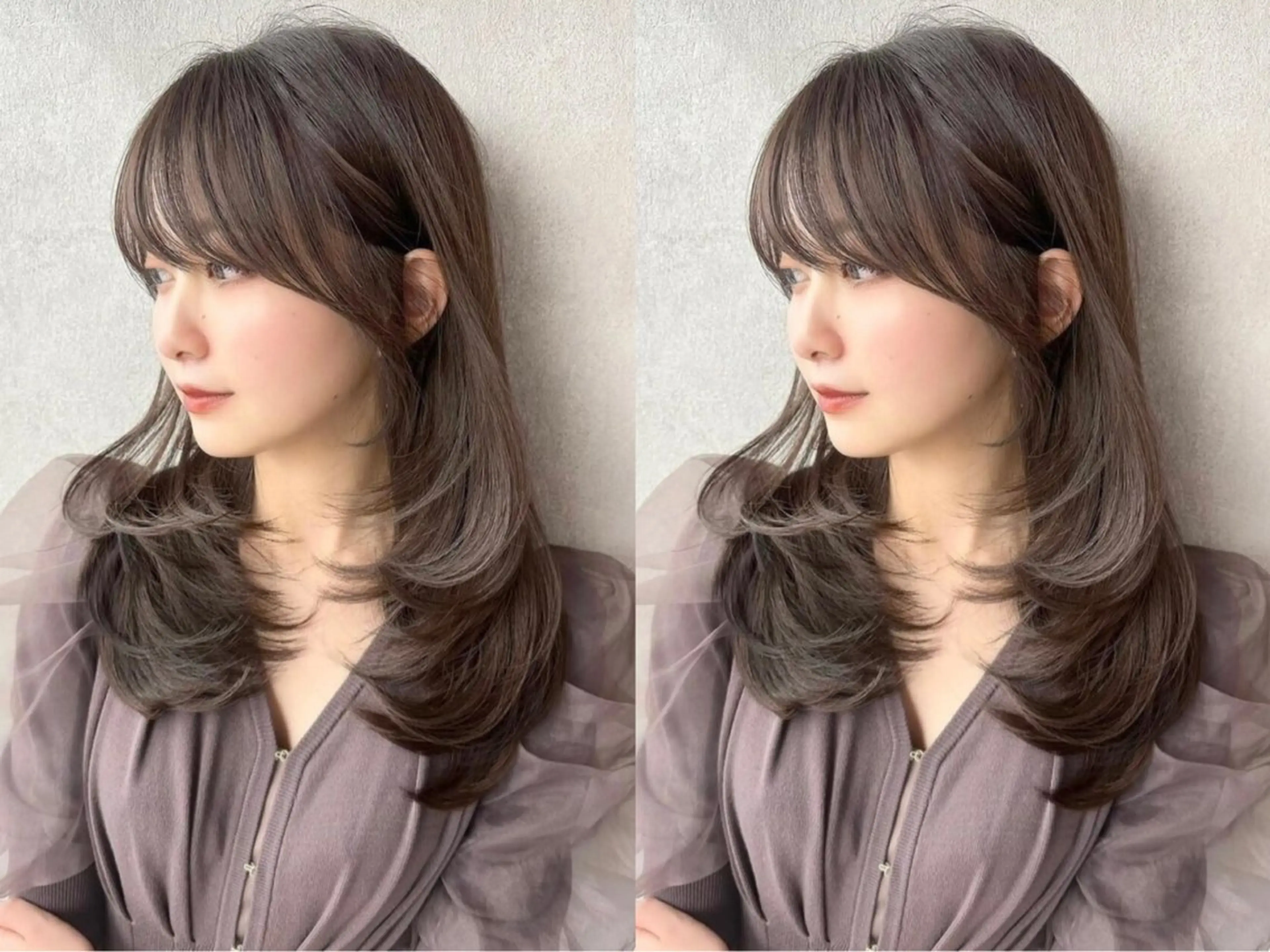 ミディアム カラー ミディアムレイヤー ブリーチ 透明感カラー ブリーチなしカラー 顔まわりレイヤー 【美髪矯正】 吉村　清志のヘアスタイル