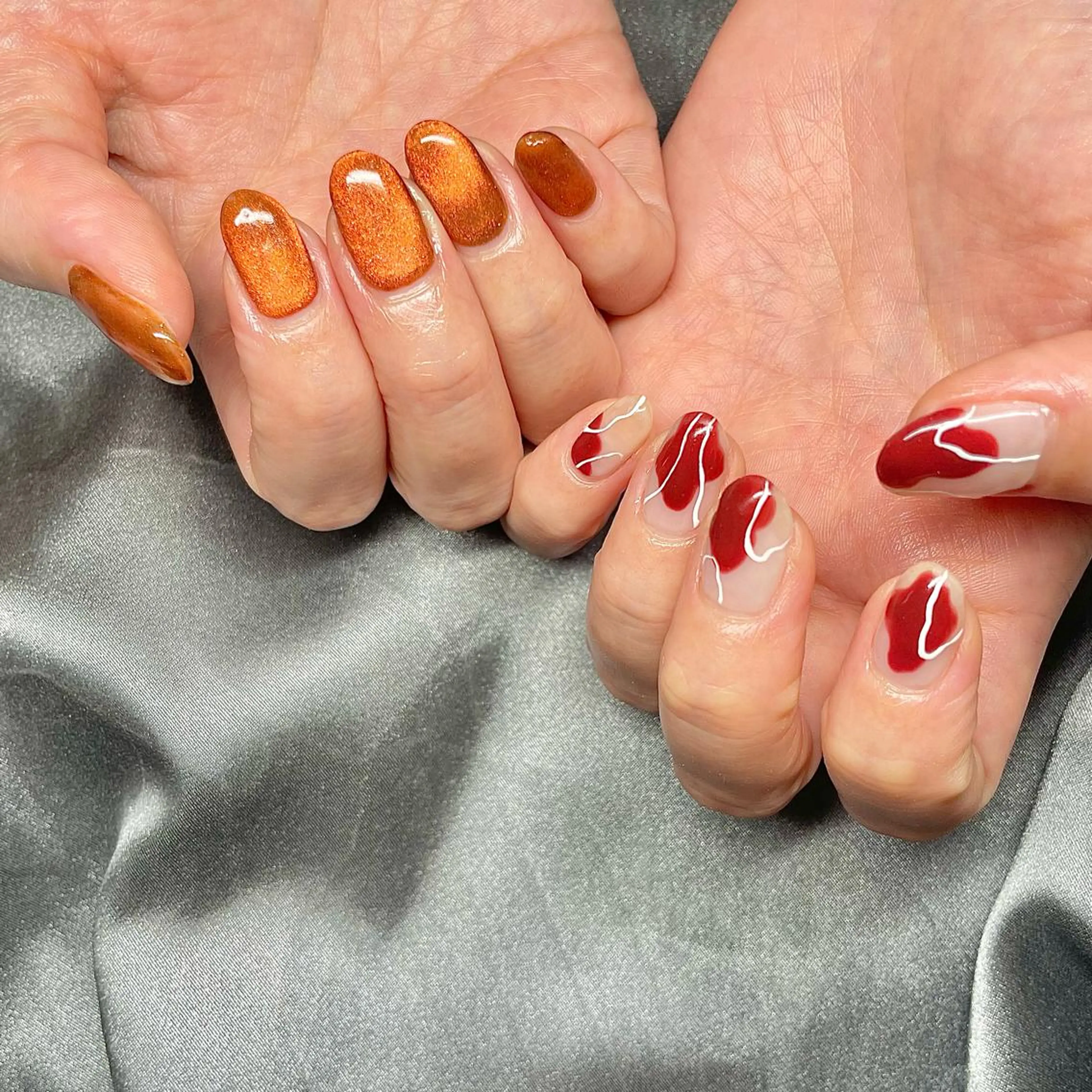 ミディアム カラー パーマ ヘアアレンジ メンズ キッズ ネイル マツエク・マツパ アイブロウ テラコッタ 眉カラー マグネットネイル ハンドネイル ハンドケア nail&eye Aoのマツエク・マツパデザイン