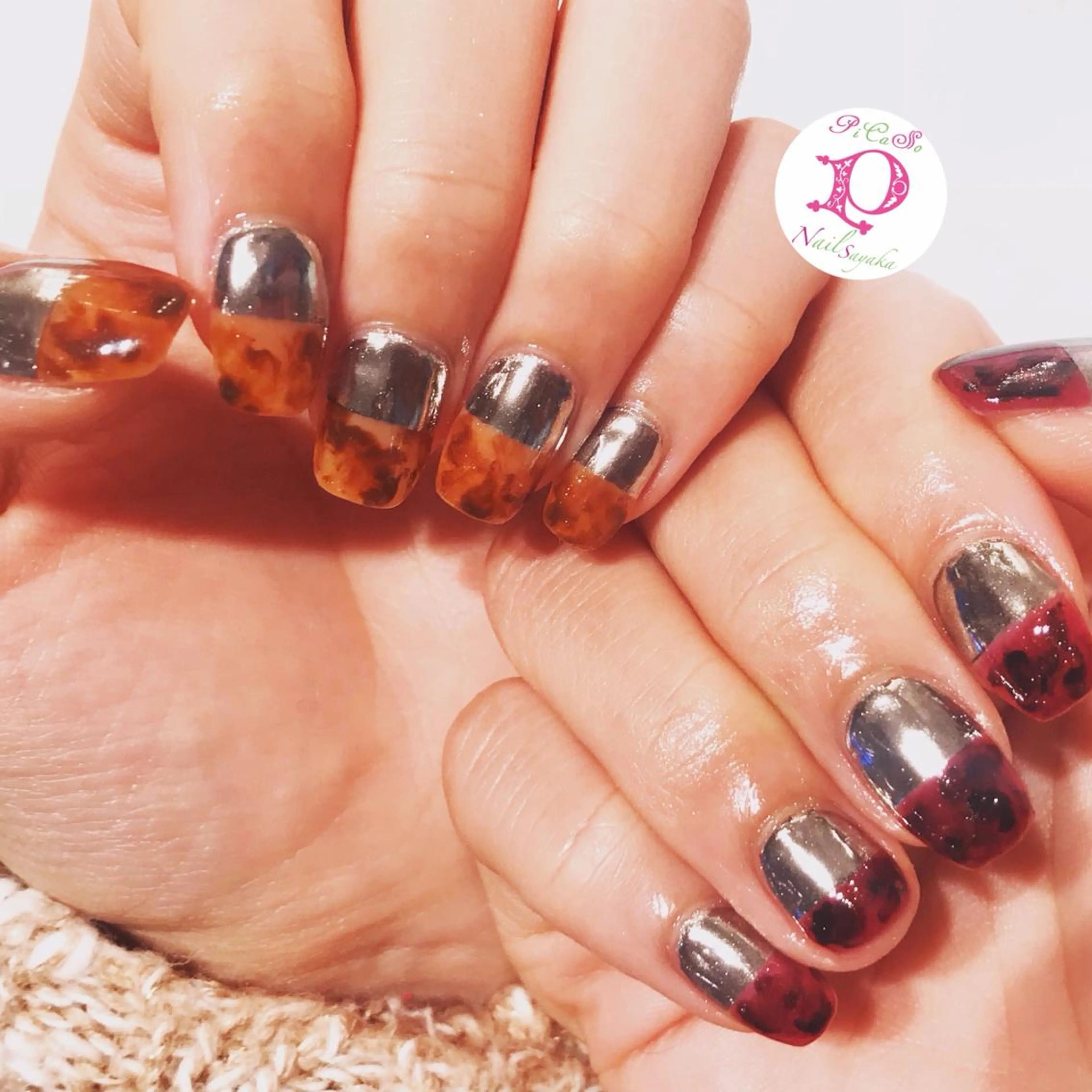 ネイル べっ甲ネイル ミラーネイル Picasso nailのネイルデザイン