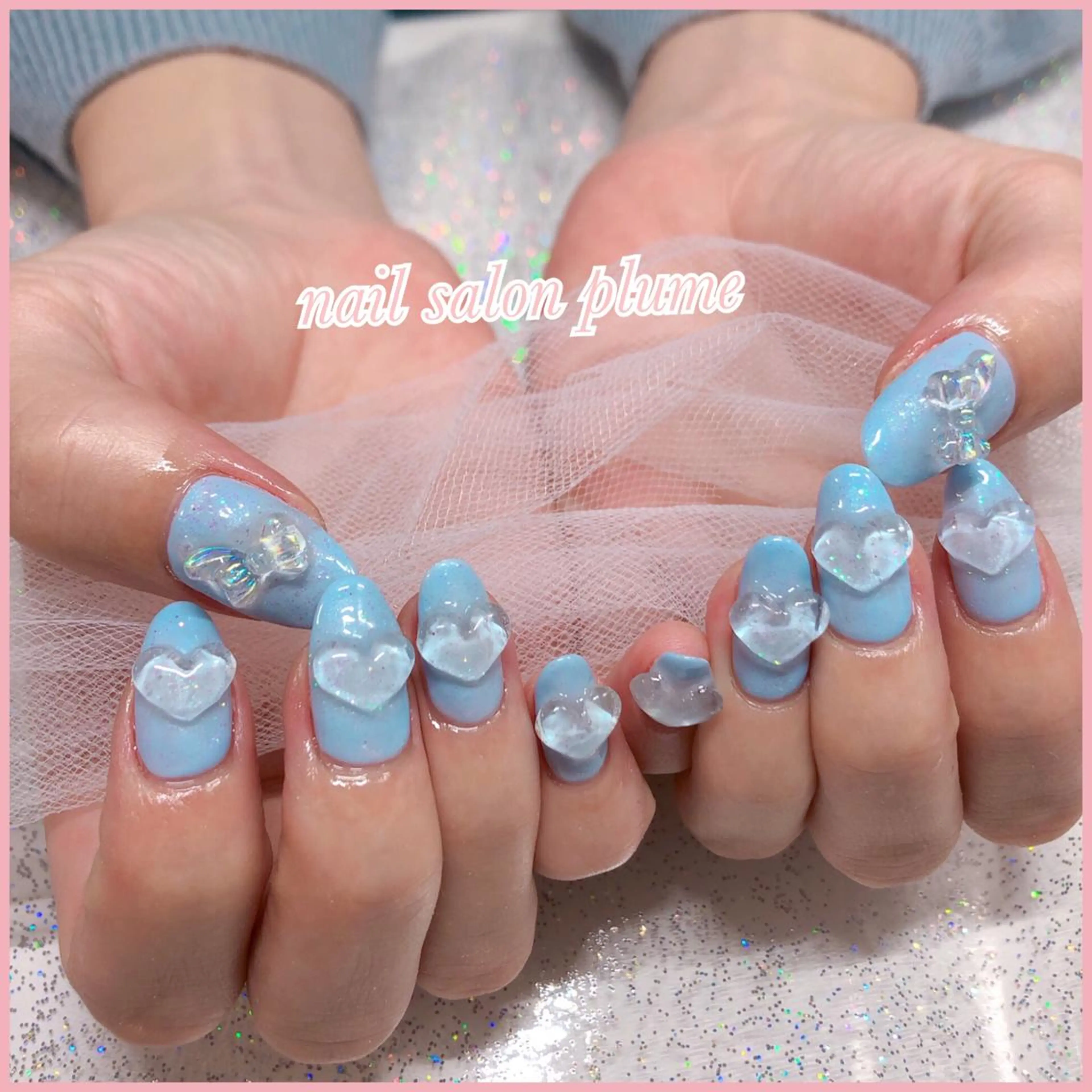 ネイル アートネイル オーロラネイル クリアネイル ガーリー ハート ハンドネイル plume nail ☆韓国ネイルのネイルデザイン