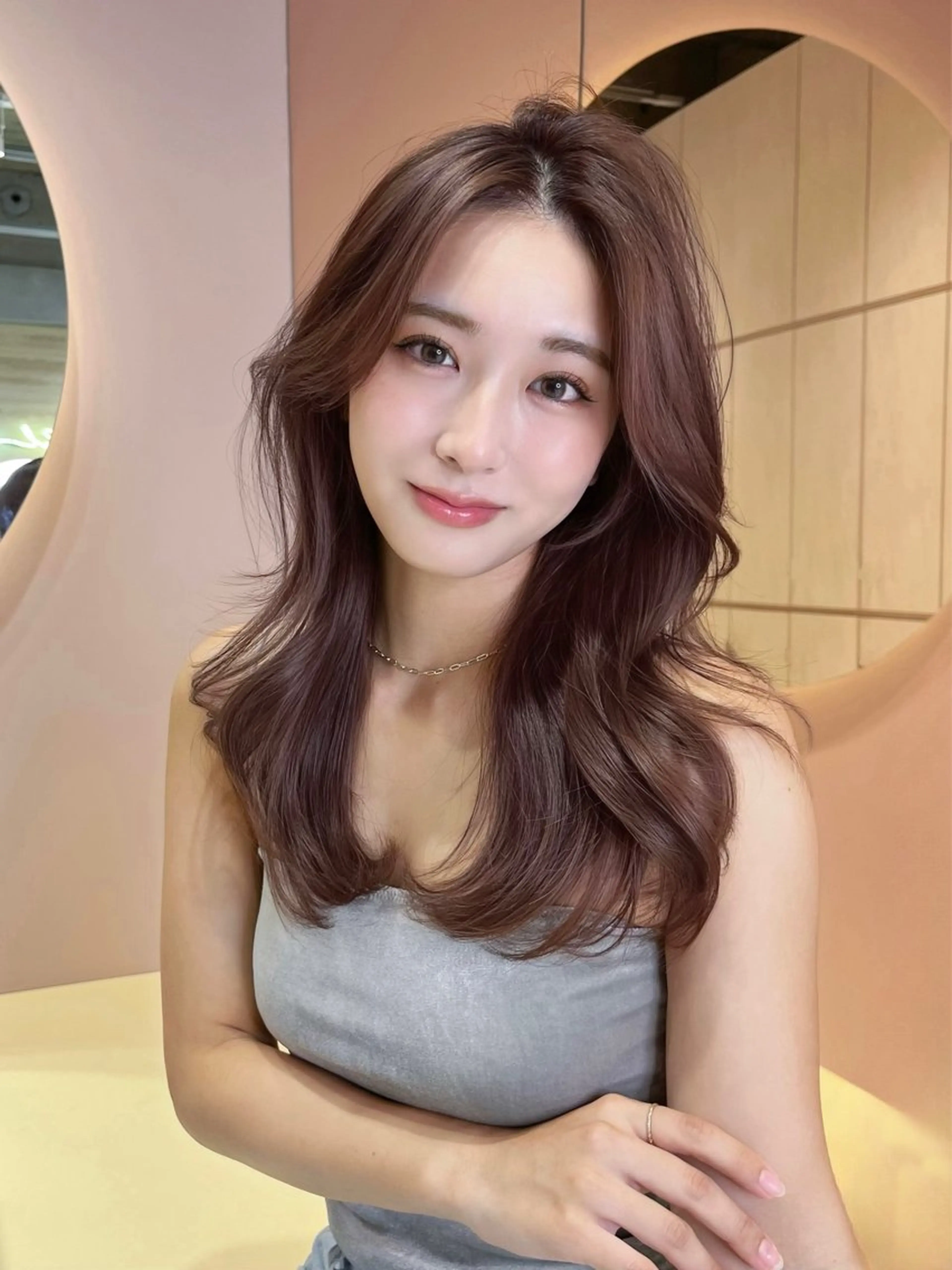 セミロング カラー 透明感カラー 韓国風ヘア レイヤーカット カット ヘアカラー トリートメント レイヤーカット 大宮　蒲生優のヘアスタイル