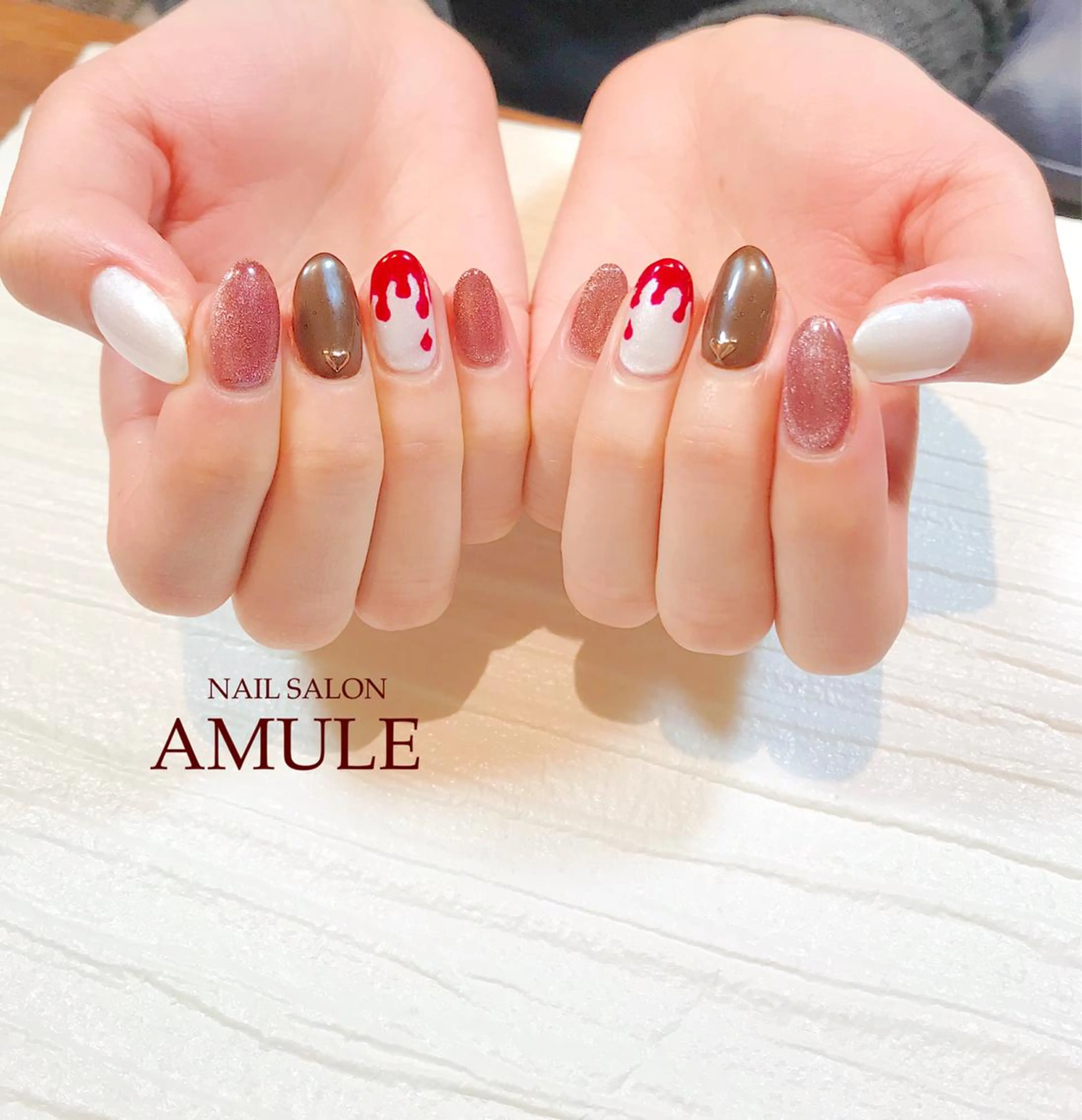 ネイル アートネイル ジェルネイル バレンタイン ハンドネイル NAILSALON AMULEのネイルデザイン