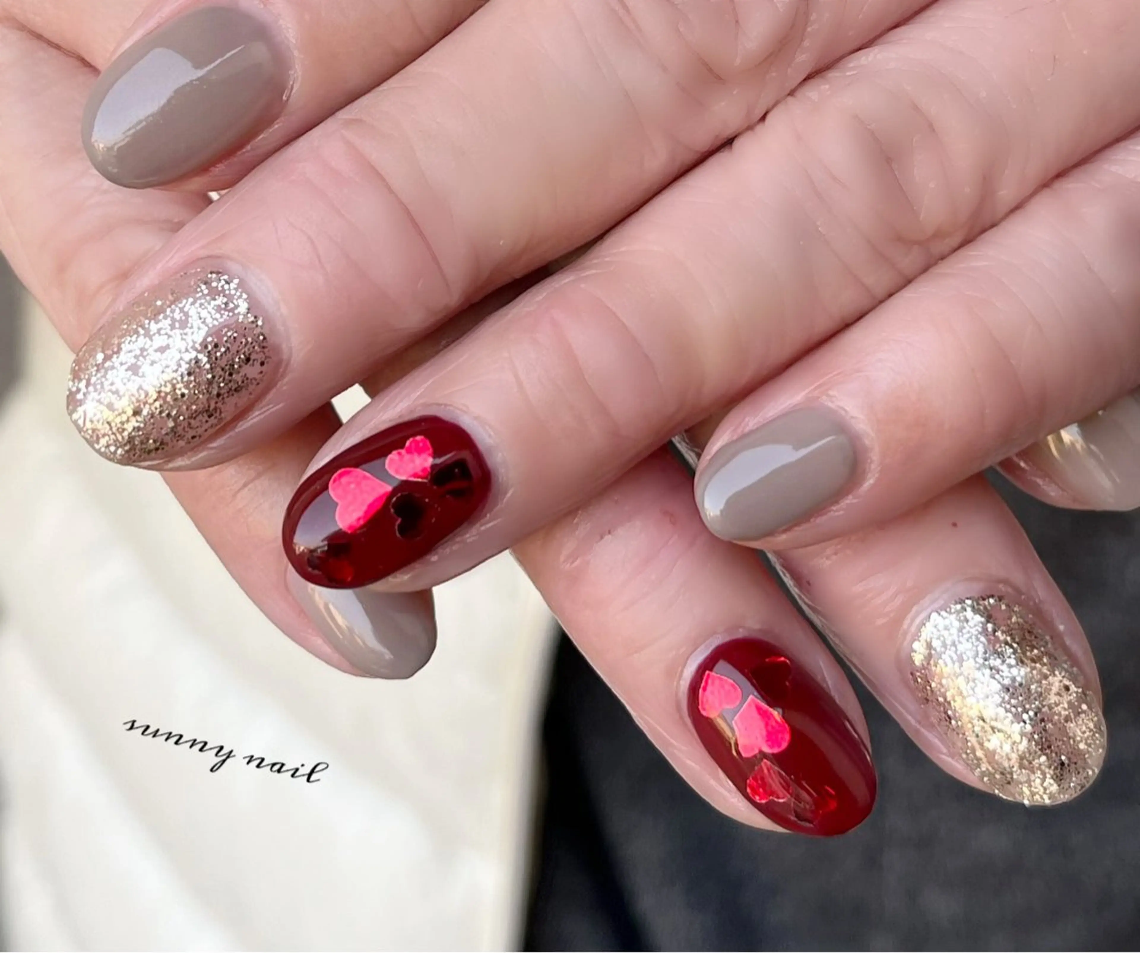 ネイル ジェルネイル ハート パラジェル バレンタイン sunny nailのネイルデザイン