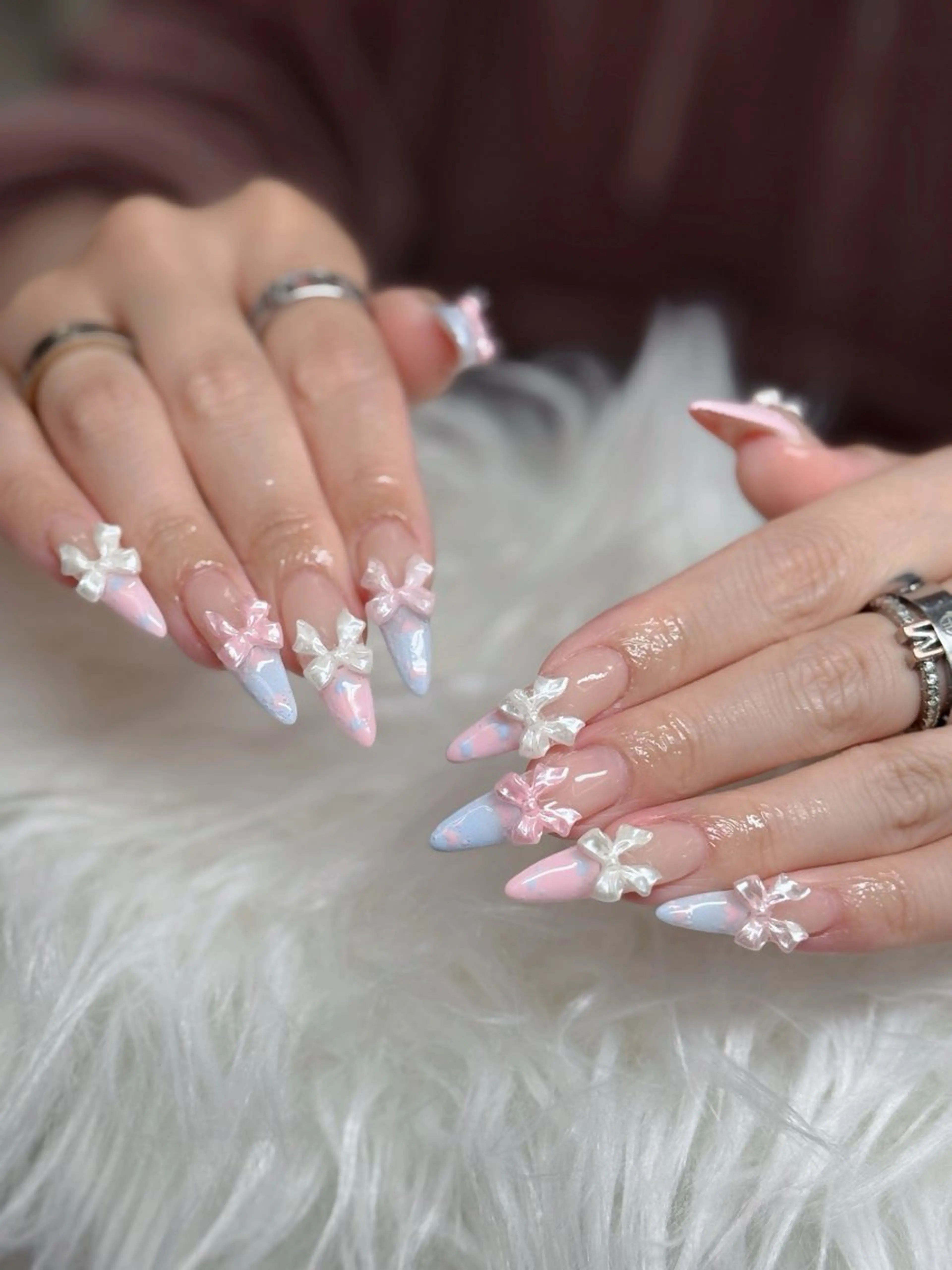 ネイル ロングネイル マグネットネイル リボン 夏ネイル スーパーロングネイル ハンドネイル Hani Nail XUKAのネイルデザイン