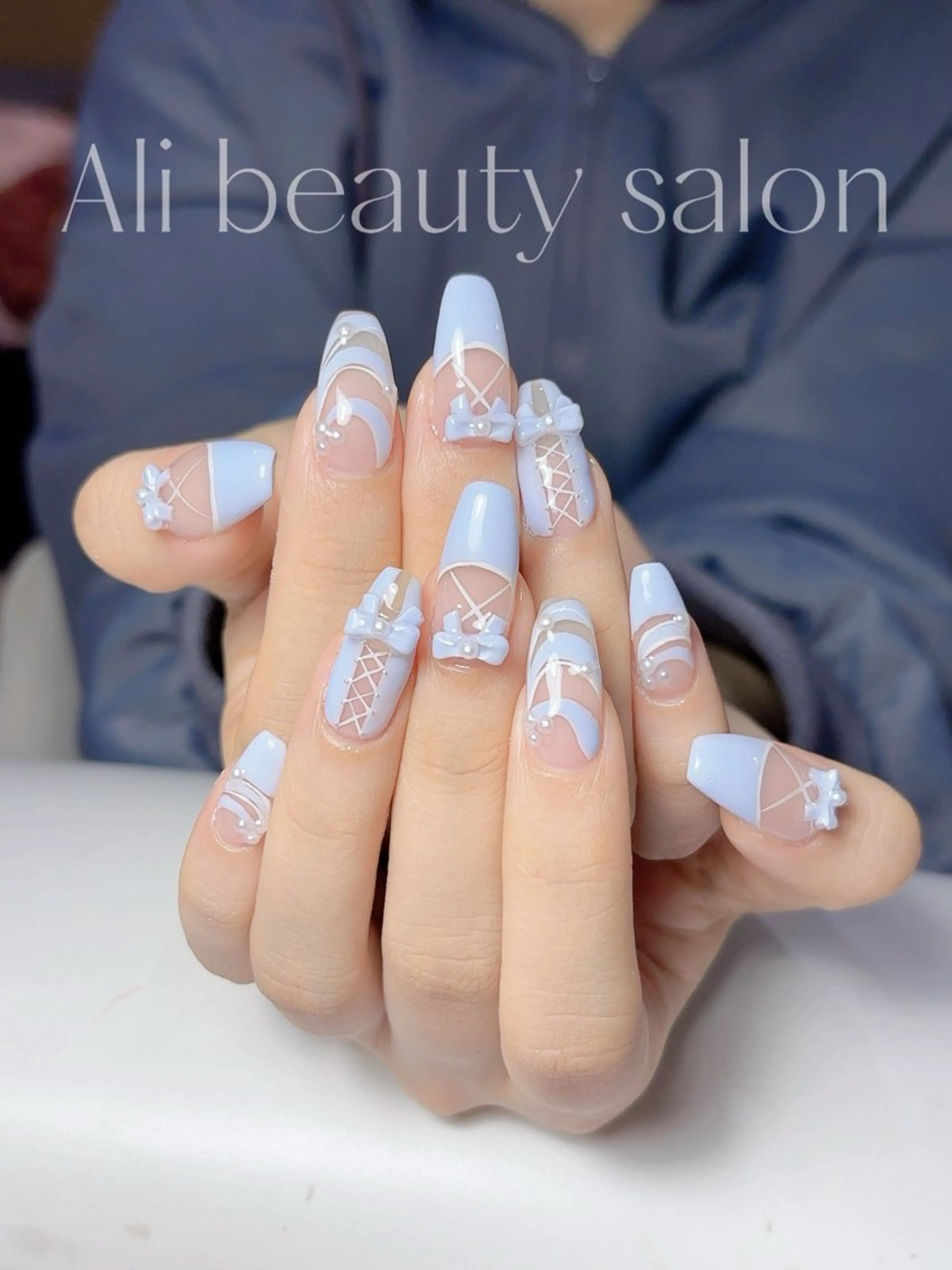 ネイル 持ち込み リボン ハンドネイル Ali 新小岩 ネイル専門のネイルデザイン