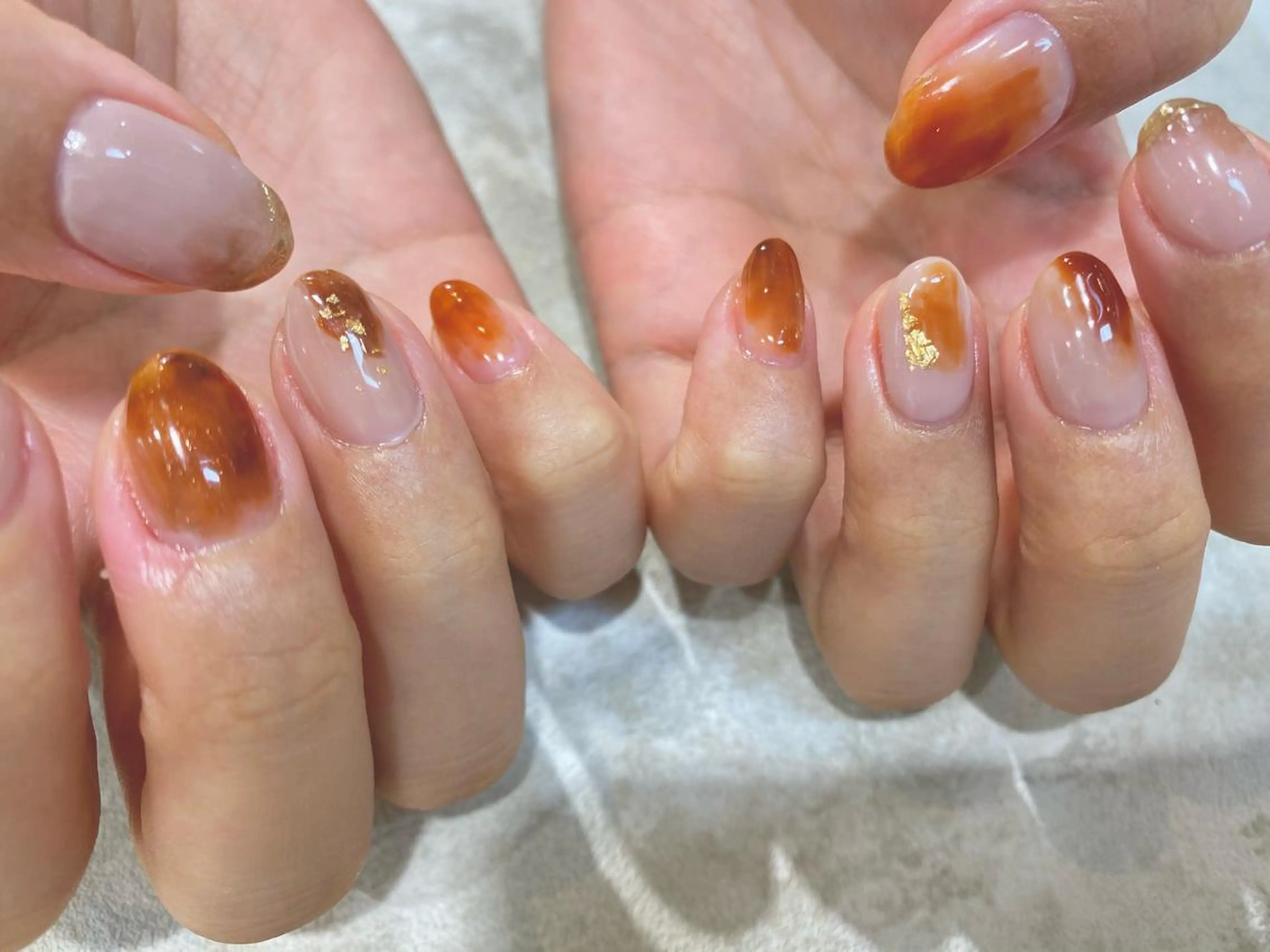 ネイル べっ甲ネイル オレンジ 春ネイル JurerEye☆ Marikoのネイルデザイン