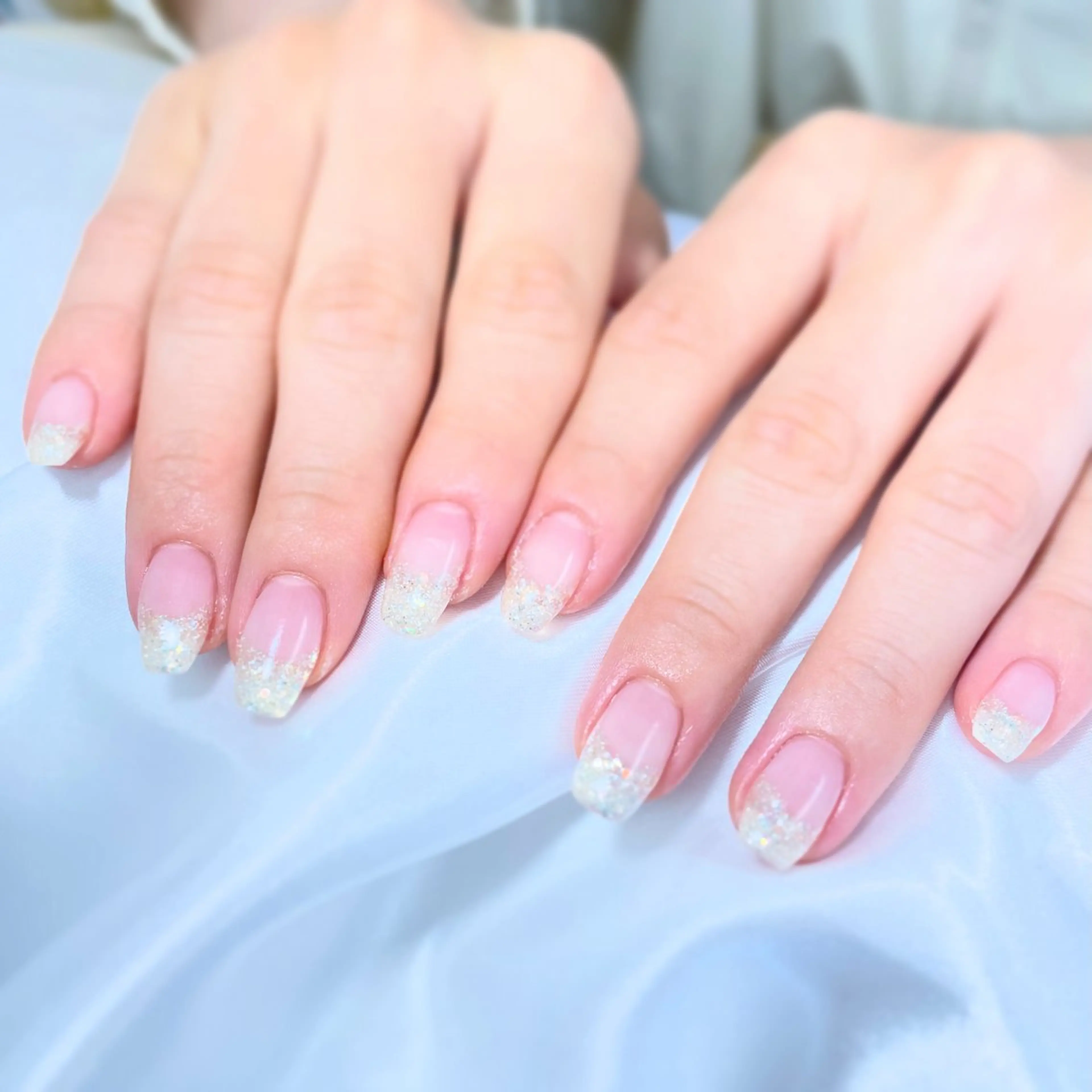 ネイル フレンチネイル キラキラネイル ラメ(グリッター) ハンドネイル Mynail MIZUNOのネイルデザイン