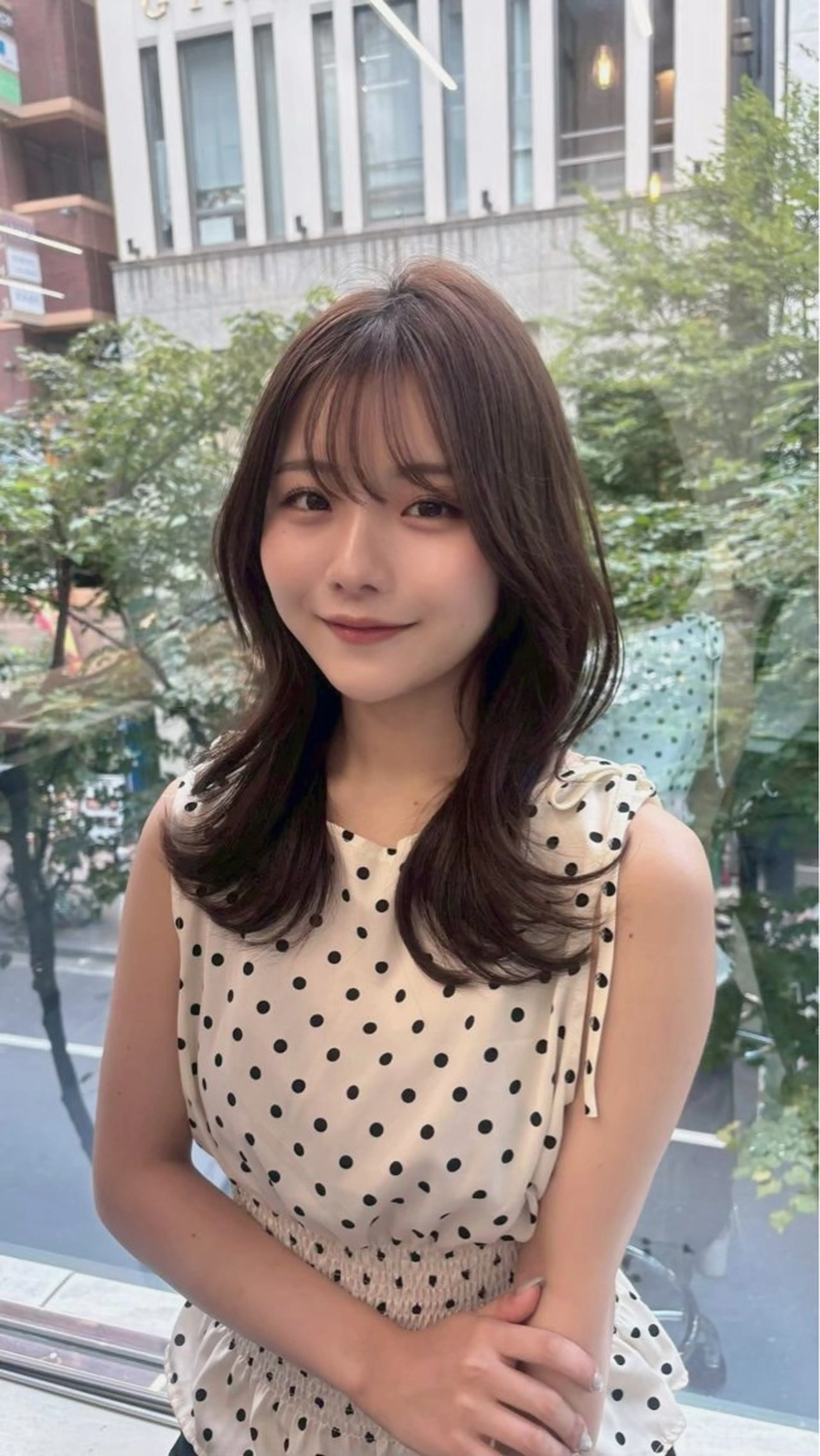 ミディアム カット ヘアカラー トリートメント レイヤー×顔周 り×髪質改善/MIUのヘアスタイル