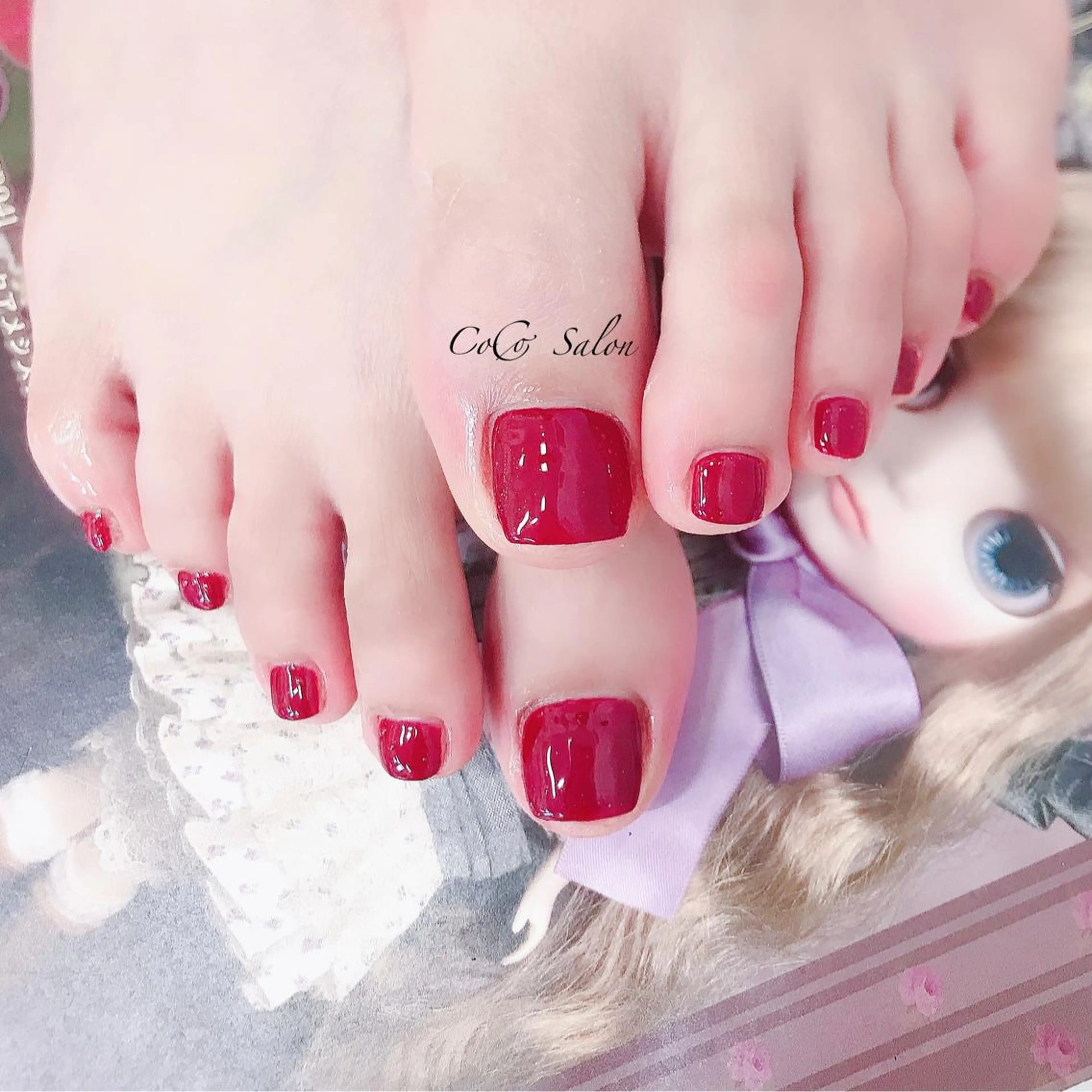 ネイル ボルドー 長さ出し フットネイル ジェルネイル オフィスネイル フットネイル CoCoSalon ネイル/まつ毛予約のネイルデザイン