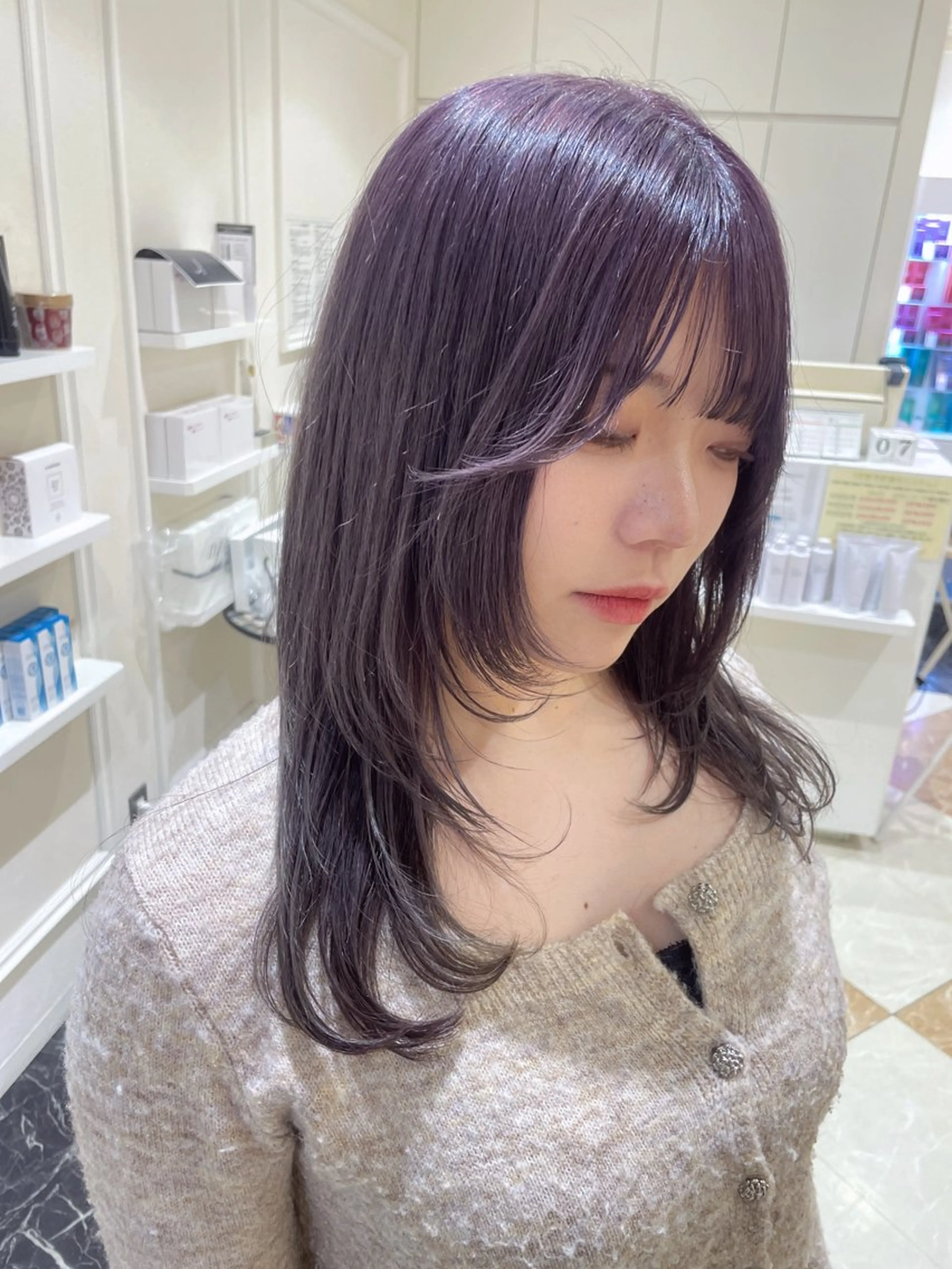 セミロング カラー ブリーチ ラベンダーカラー 顔まわり/インナー カラー/　syuriのヘアスタイル