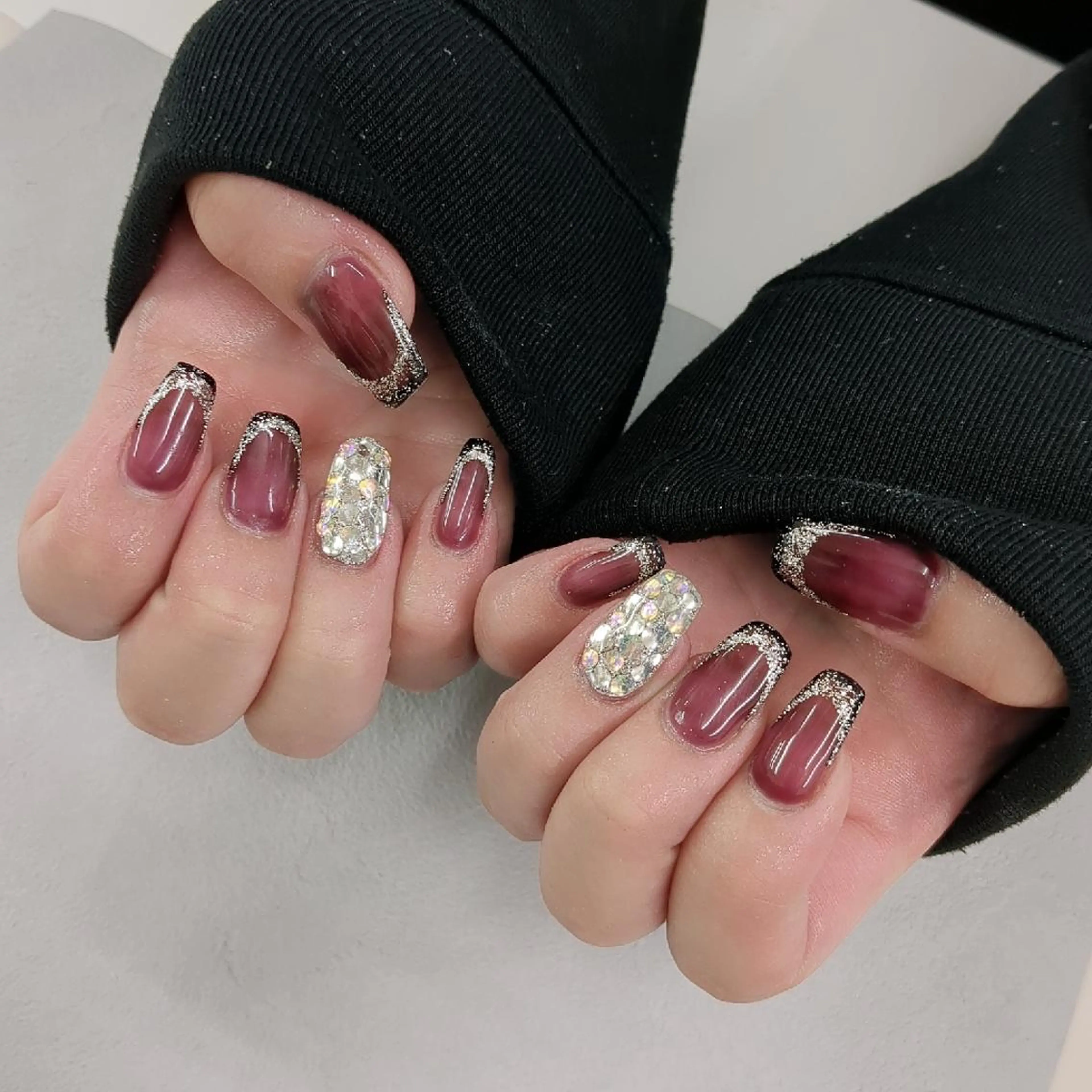 ネイル ダブルフレンチ フレンチネイル ストーンネイル トミーワイネイル所属・トミー ワイのネイルデザイン