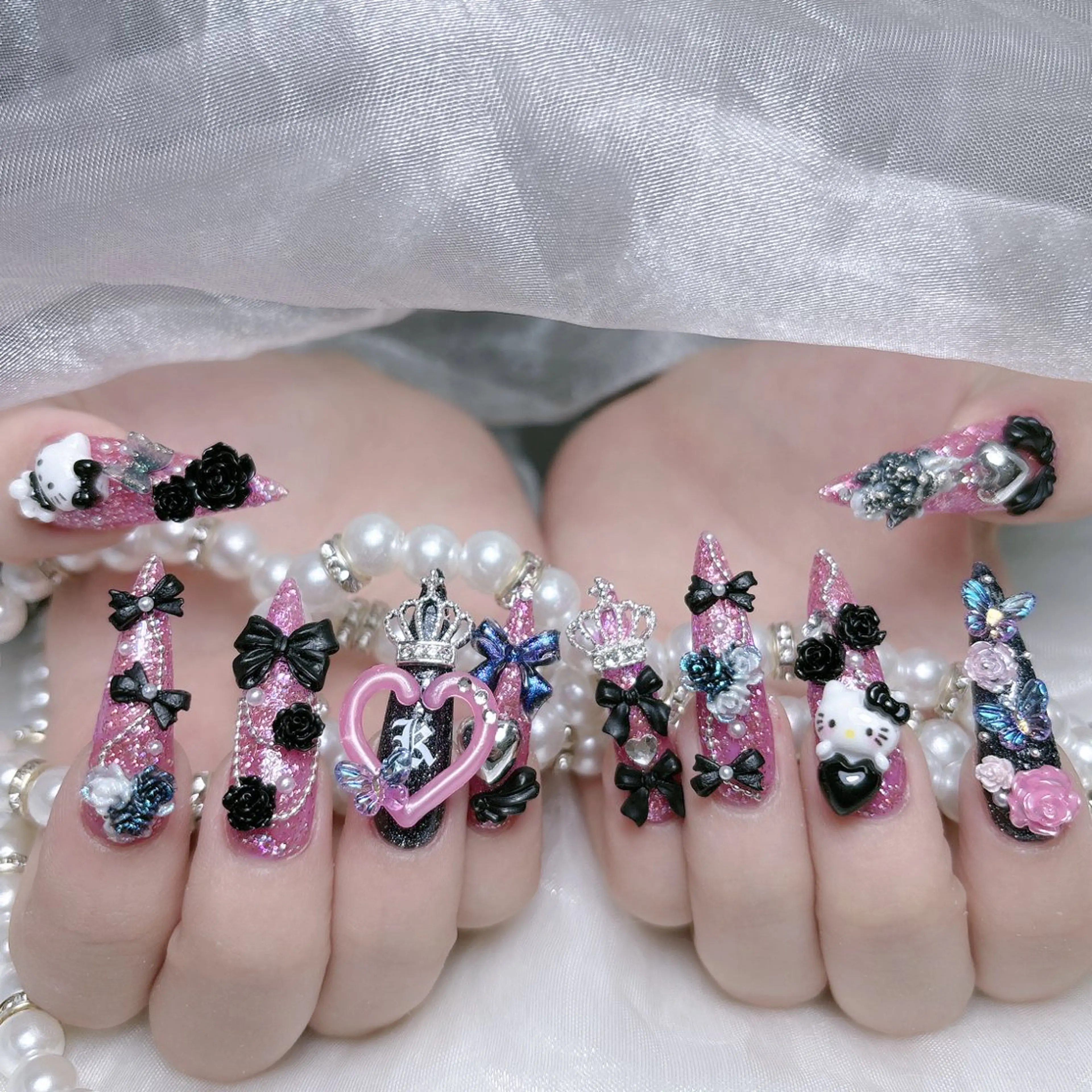 ネイル 成人式 ジェルネイル ロングネイル マグネットネイル ミディアムネイル ハンドネイル MoMoA Nail ネイル長さ出し専門店のネイルデザイン