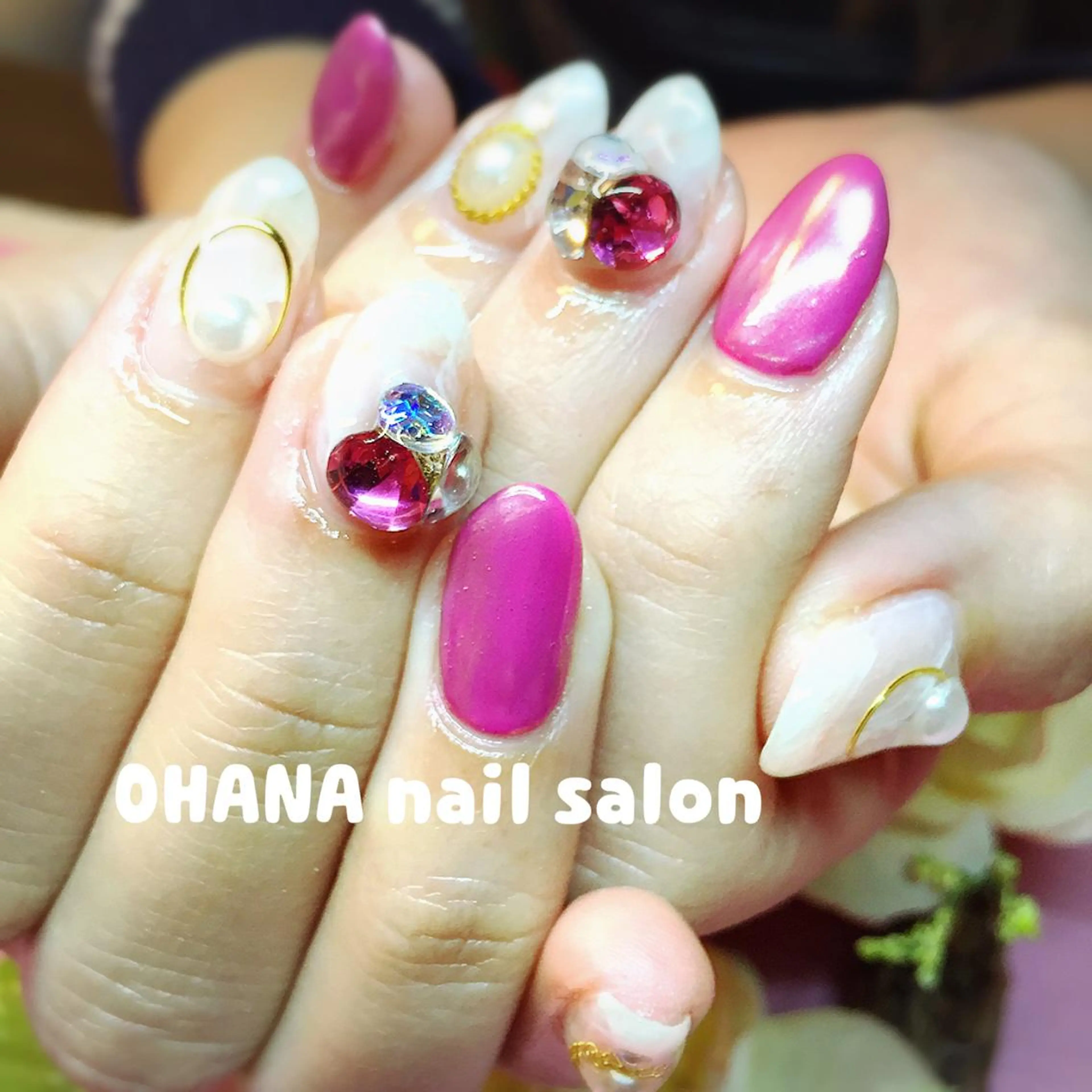 ネイル クリアネイル ジェルネイル 大理石ネイル(マーブル) ミラーネイル ピンク 那覇🏝️台湾人 ネイリストSHIUのネイルデザイン