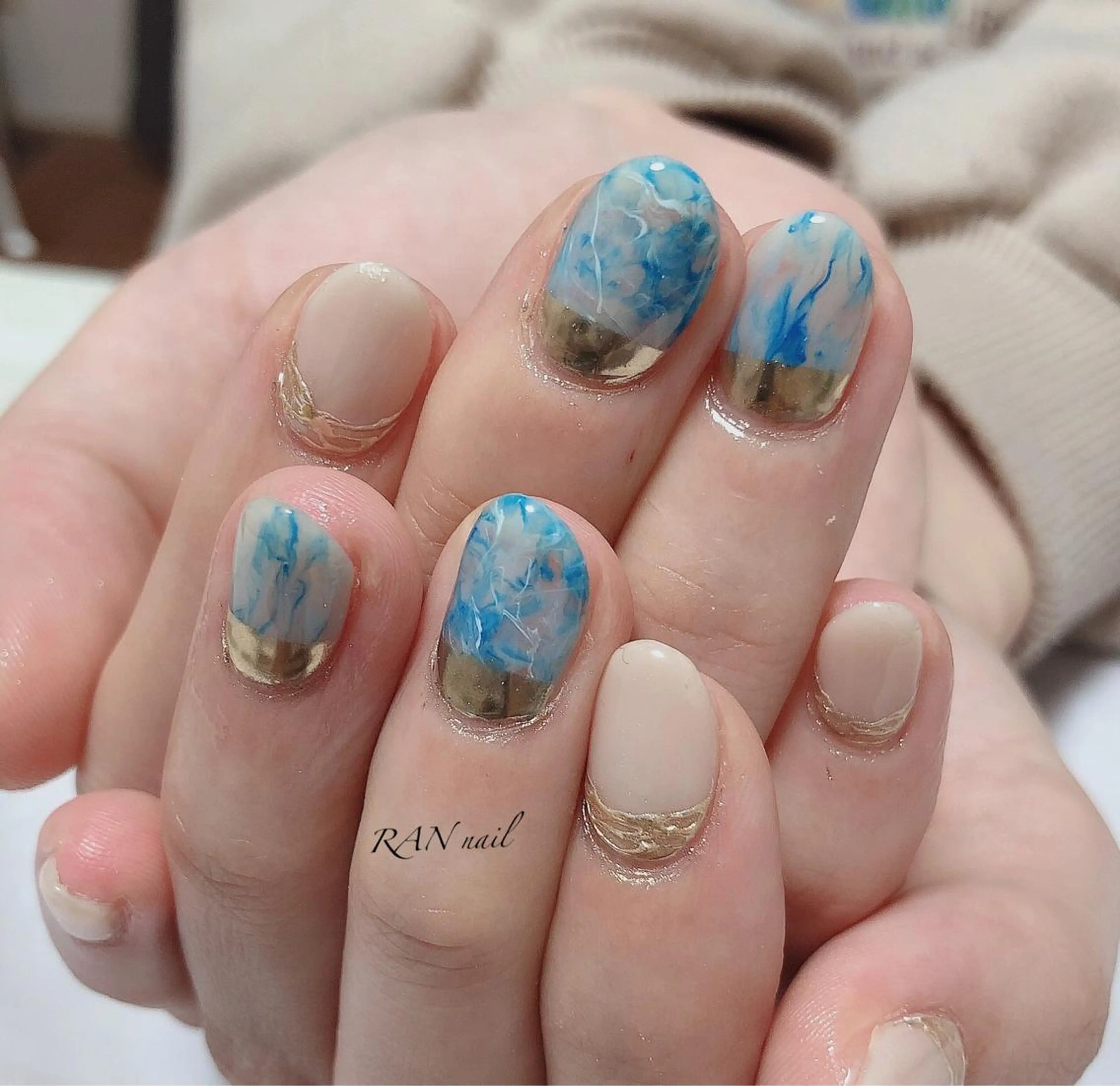 ネイル ブルー フットネイル 大理石ネイル(マーブル) ミラーネイル オフィスネイル ハンドネイル フットネイル RAN nail 〜ランネイル〜所属・RAN nailのネイルデザイン